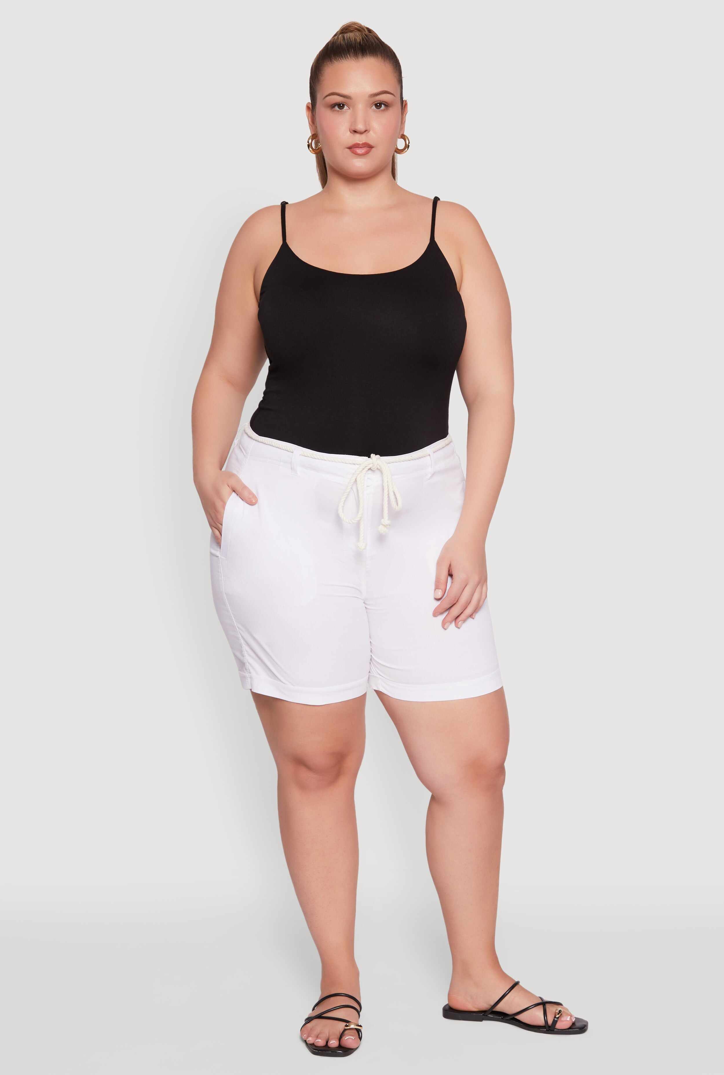 Plus Size Rope Belted Shorts