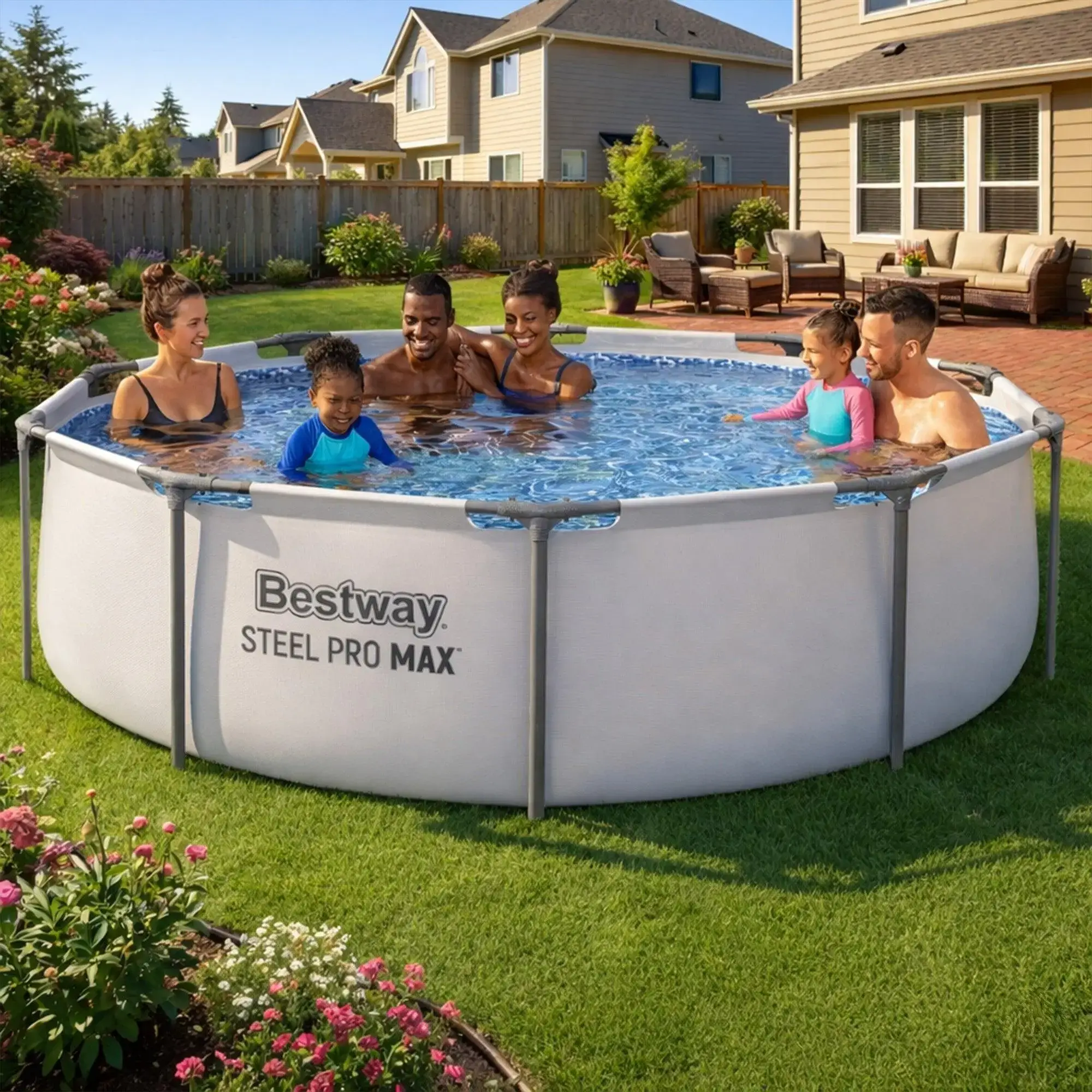 10ft Round Above Ground Outdoor Swimming Pool with Filter Pump