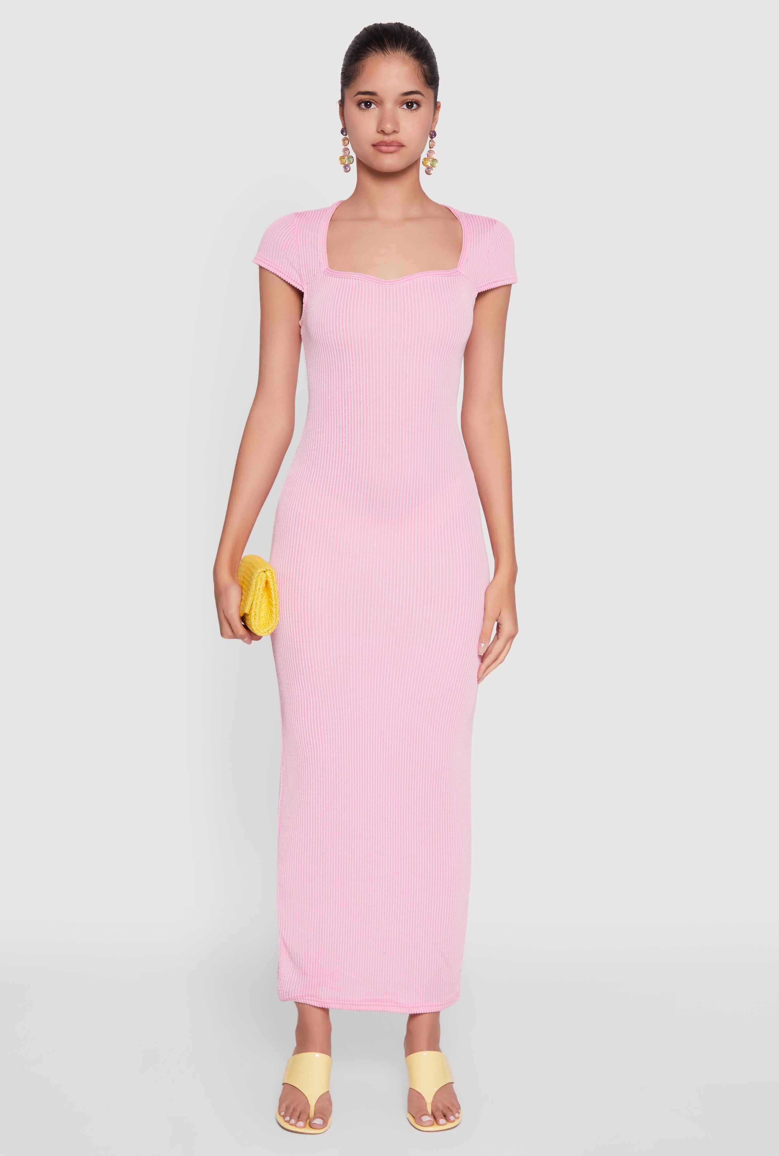 Trendy Textured Knit Tie Back Cut Out Maxi Dress