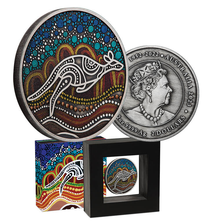 2023 Australia 2 oz Silver Colorized Kangaroo Yongka (Antiqued) - SKU#279333