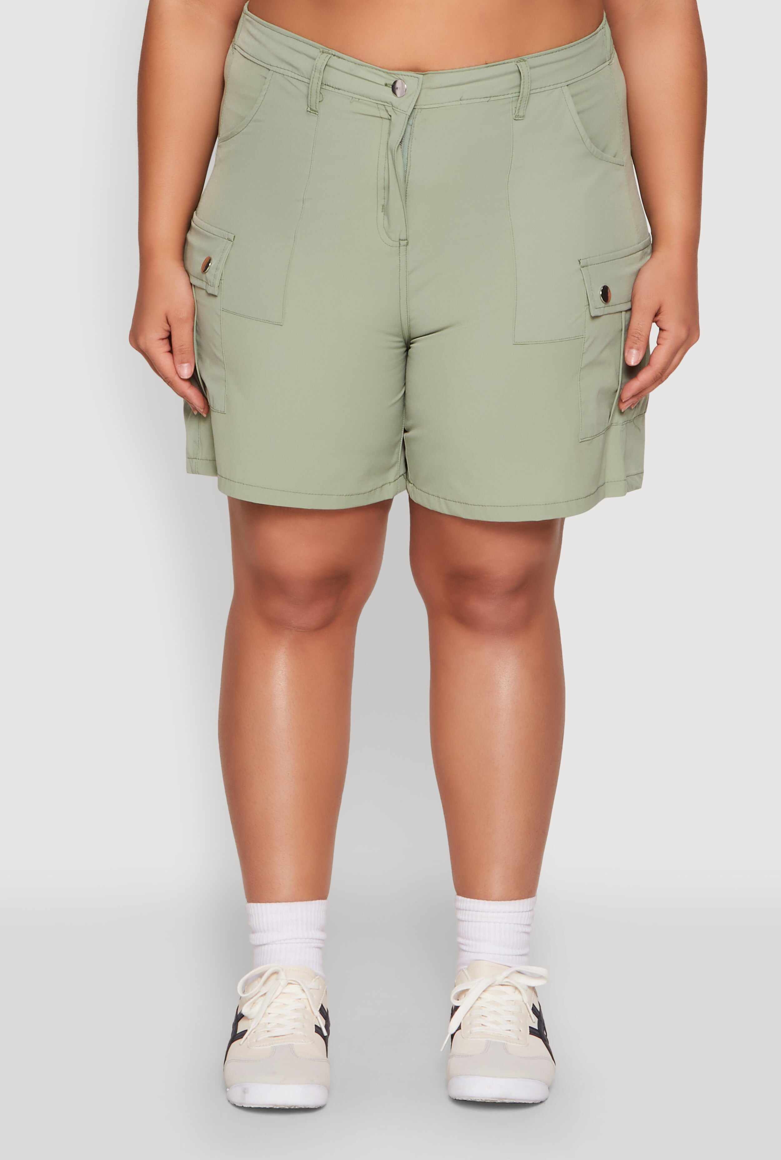Plus Size Nylon High Waist Cargo Shorts