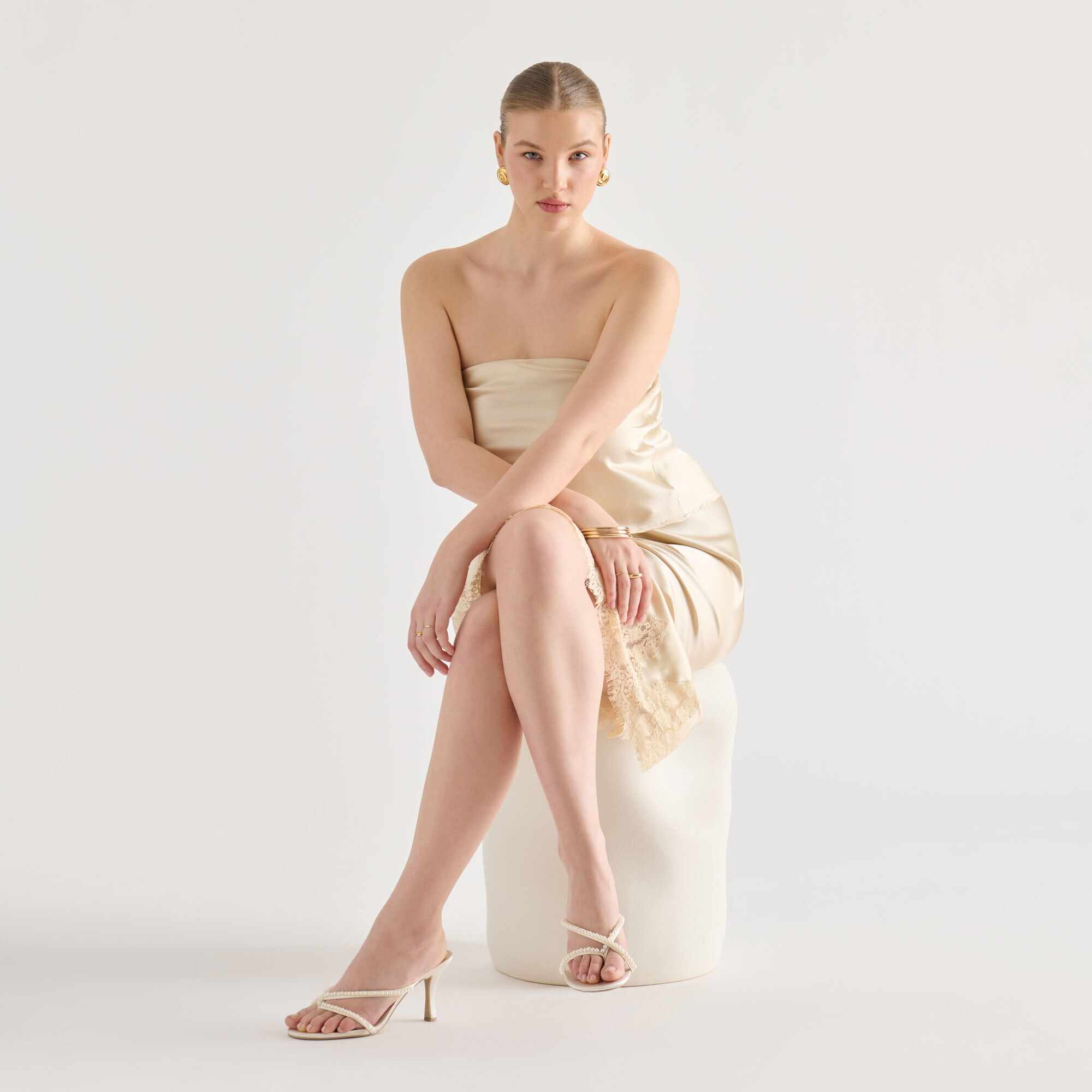 LIANO PEARL HEELS OFF WHITE SATIN