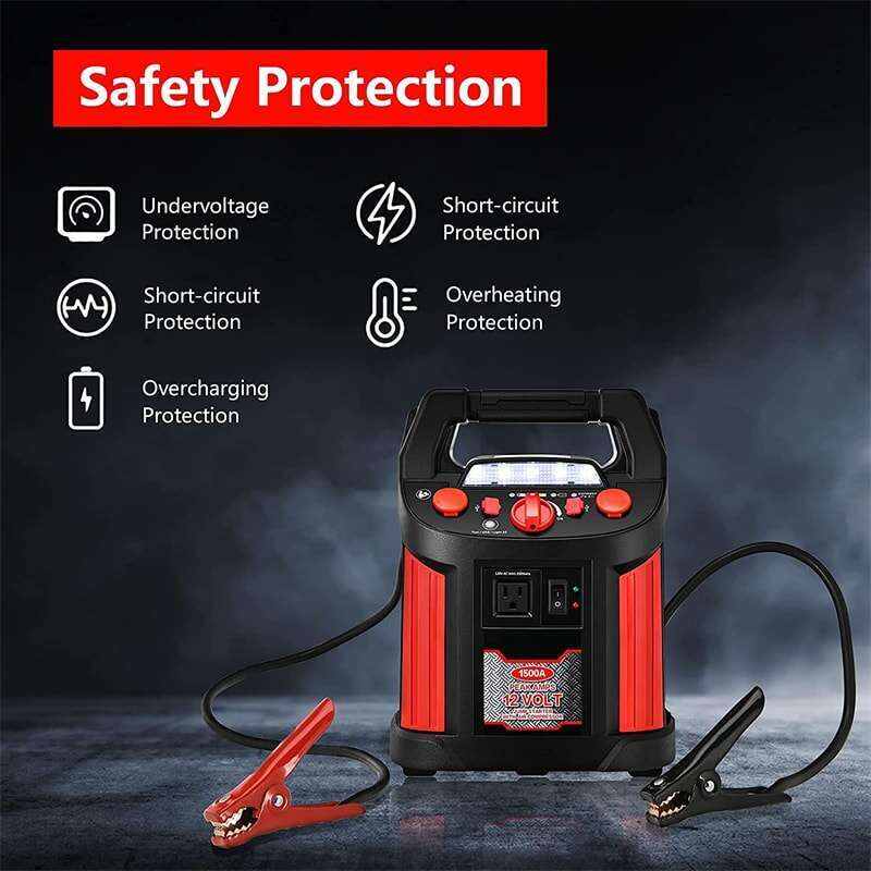 Portable Car Jump Starter 180 PSI Air Compressor Portable Power Bank Charger with LED Flashlight DC Outlet