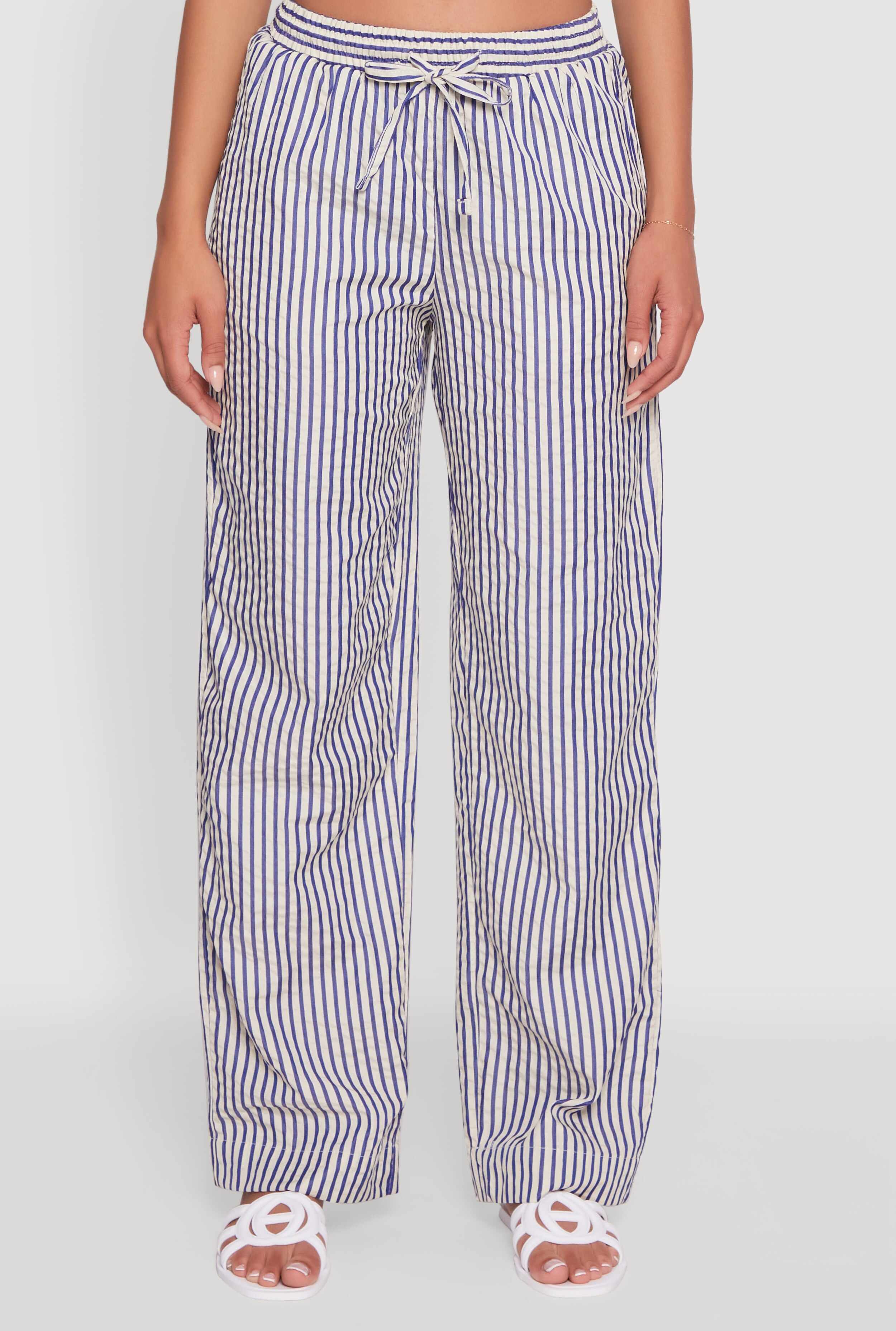 Striped Mid Rise Palazzo Pants