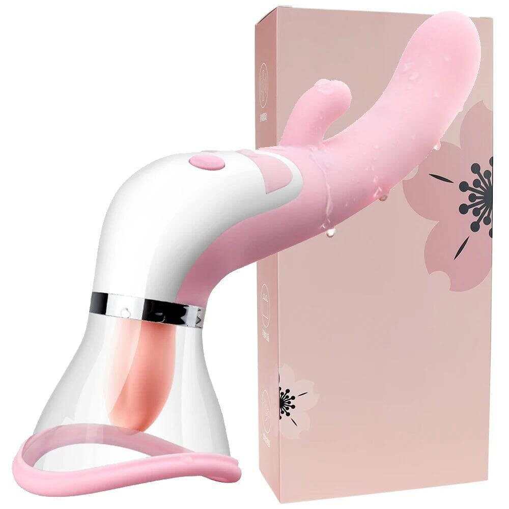 PASSION PULSE ADULT Heating Dildo with Licking & Clitoris Sucker