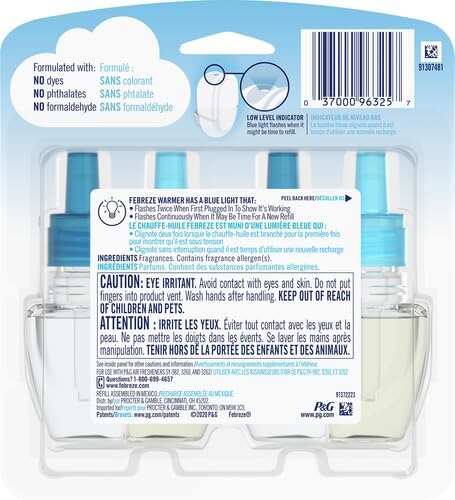 Febreze Odor-Fighting Fade Defy PLUG Air Freshener, Mountain, Ocean, Amber, (3) .87 fl. oz. Oil Refills