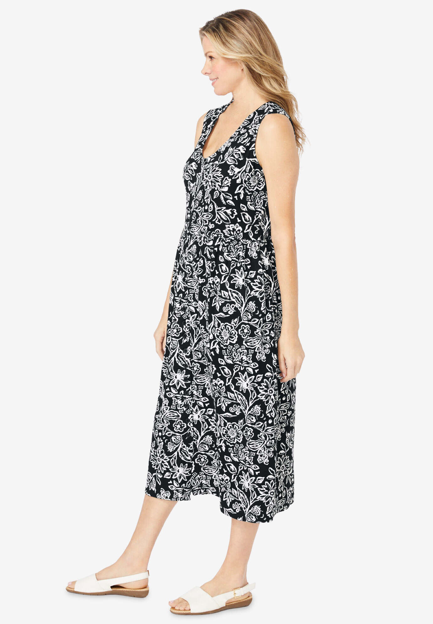 Sleeveless Button Front Dress