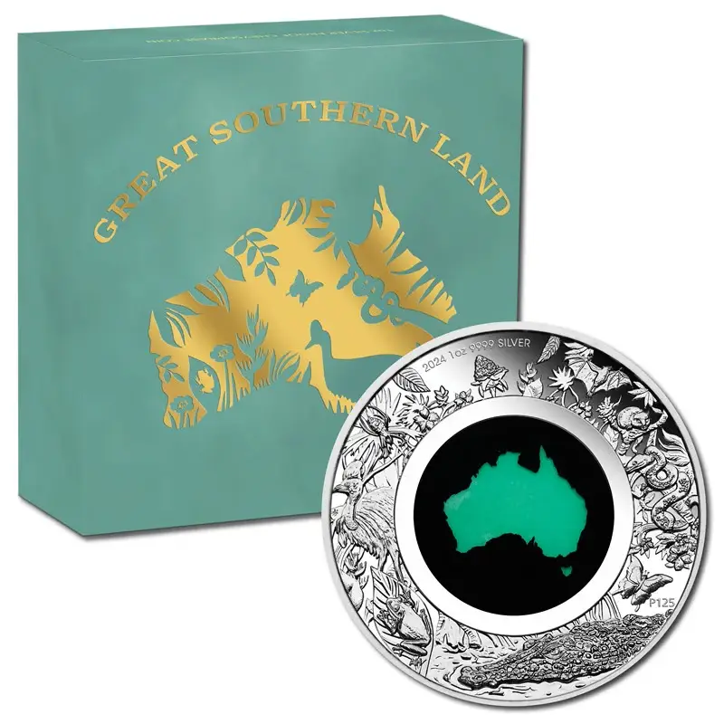 2024 $1 Great Southern Land 1 Oz Silver Proof Chrysoprase Coin