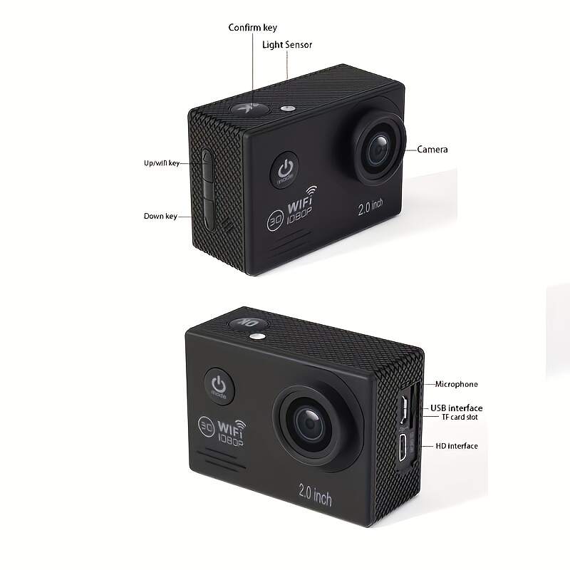 (Built-in Battery) Wifi HD 1080 Action Camera 30m Waterproof Underwater Camera 140 Degrees Ultra-wide Angle Lens Convenient Waterproof Action Camera 2 Inch Display Wifi Camera Multiple Languages Optional Waterproof Camera With 32G TF Card For Thanksgiving