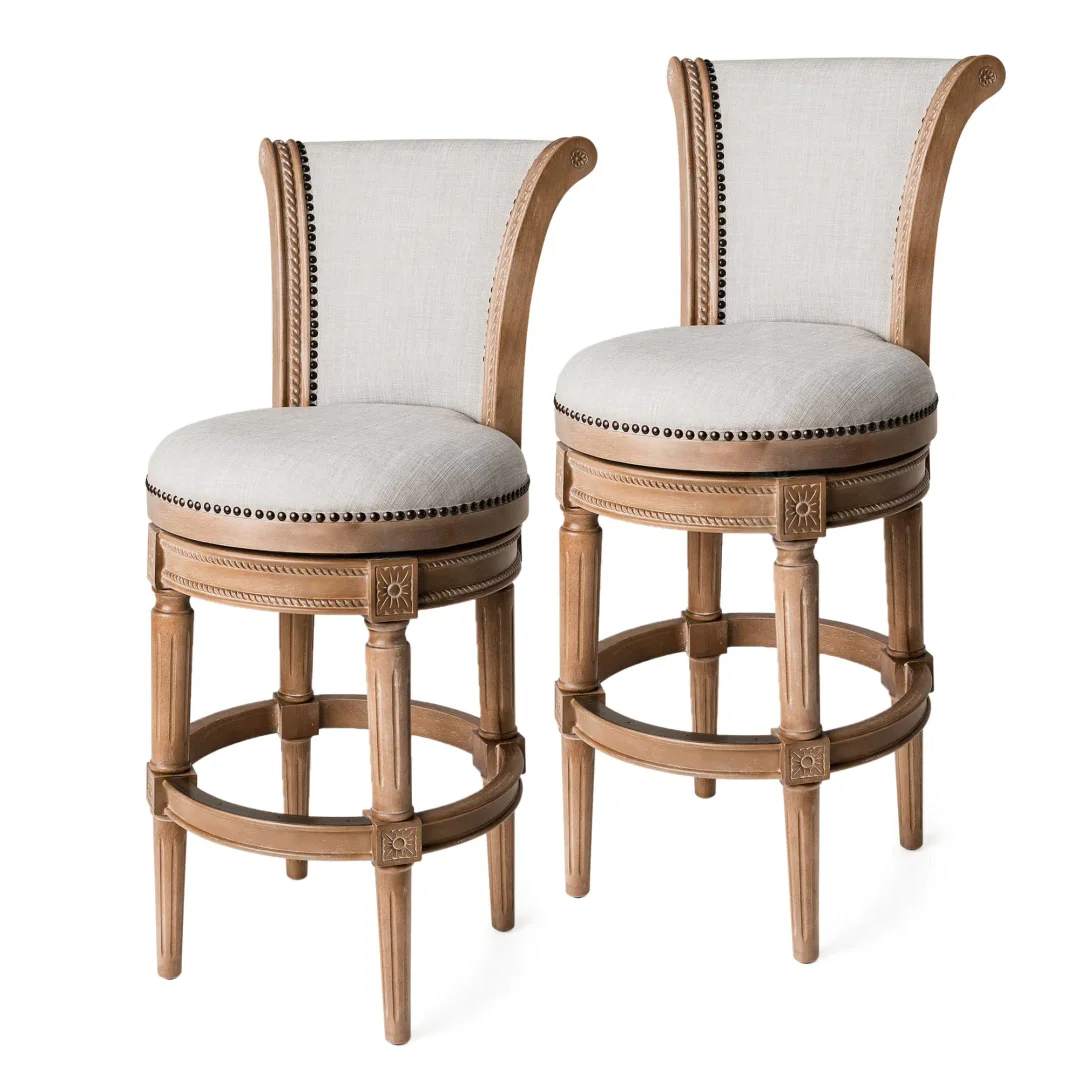 Maven Lane Pullman High-Back Kitchen Swivel Bar Stool, Dark Walnut, Set of 4