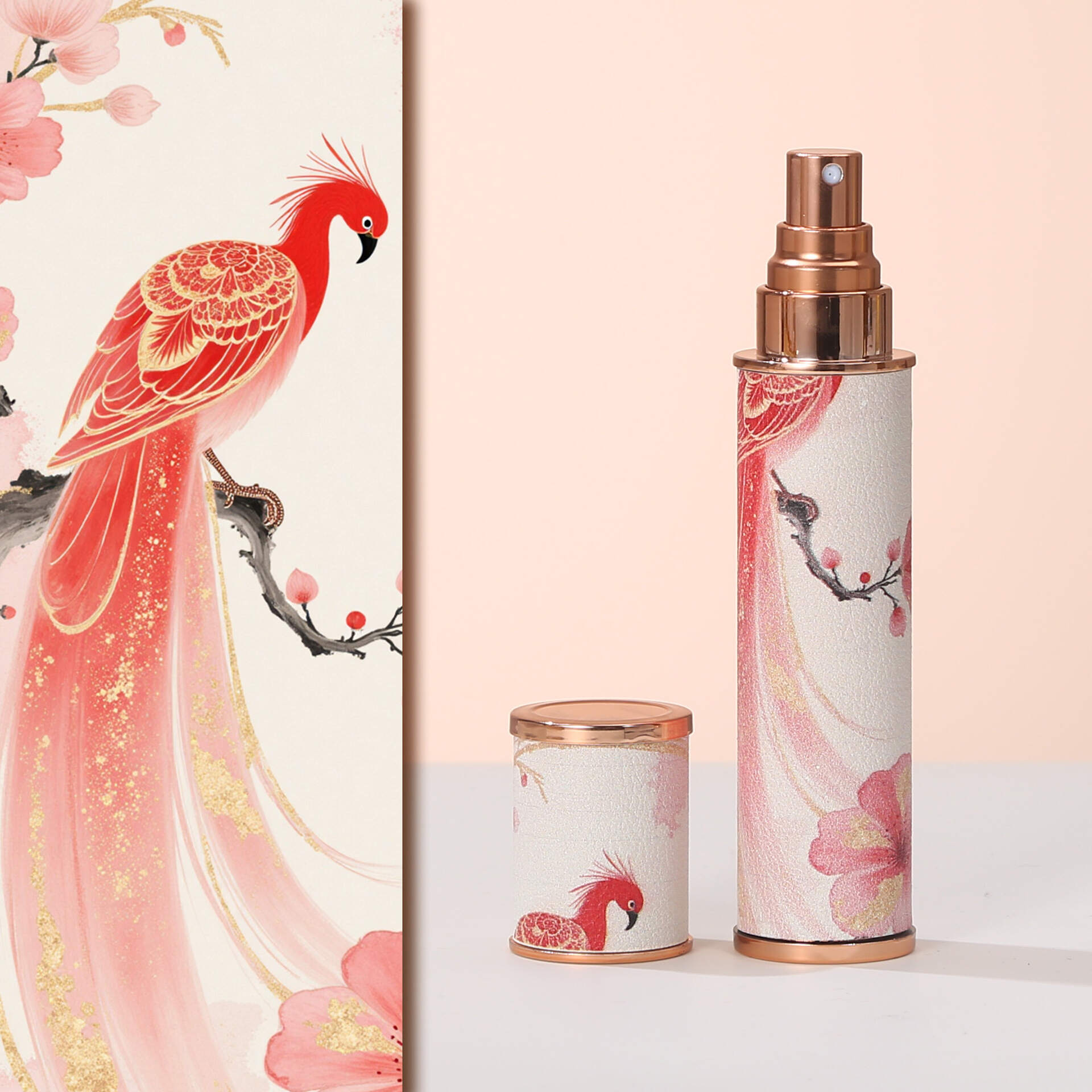 Country Trendy Phoenix Leather Glass Perfume Bottle with Print - High-end Portable Travel Spray