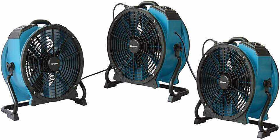 XPOWER X-47ATR 1/3 HP Sealed Motor Axial Air Mover Fan - with Variable Speed Control, 3 Hour Timer - Blue (6 Fans)
