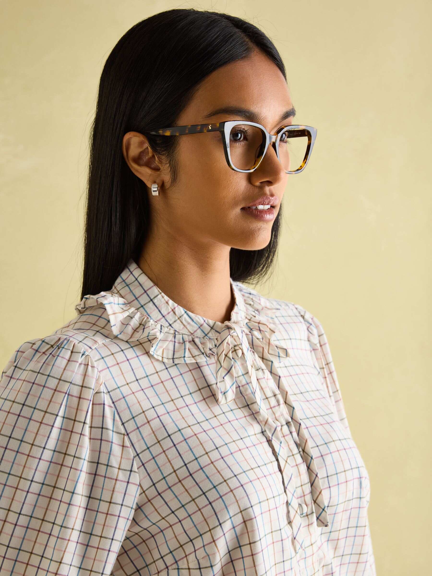 Harper Check Cotton Tie Neck Blouse