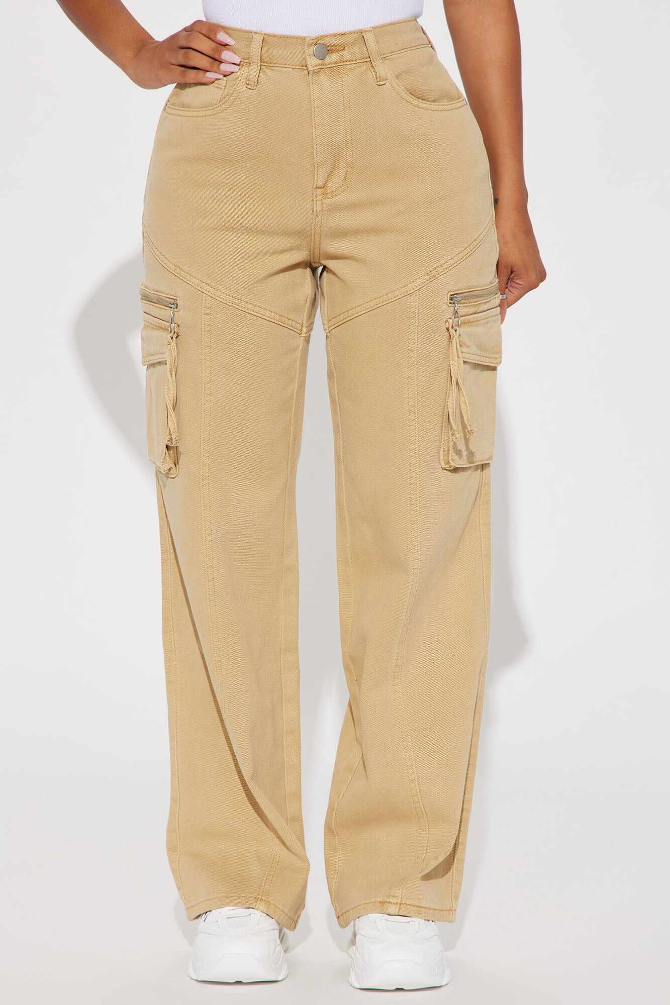 Friend Zone Easy Waist Non Stretch Cargo Jeans - Brown