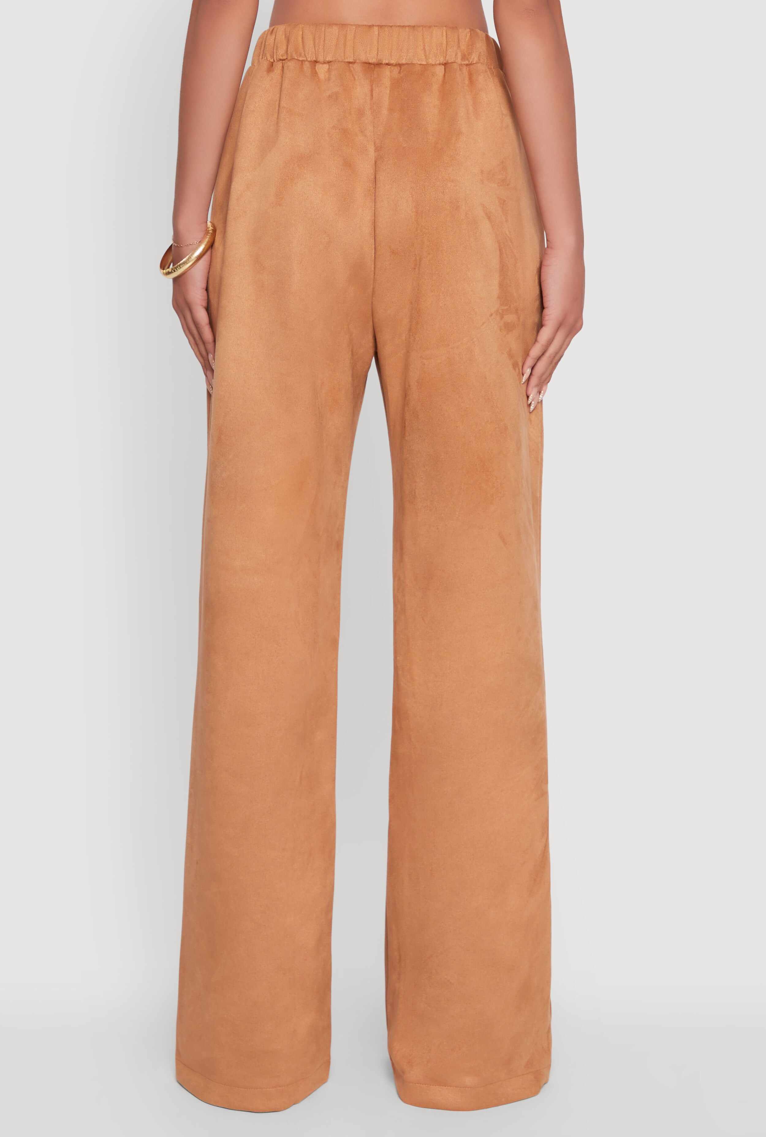 Faux Suede High Waist Pleated Dress Pants