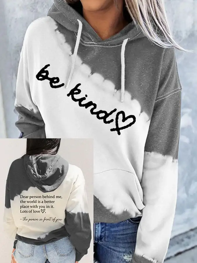 Women'S Be kind Print Pocket Casual Hoodies