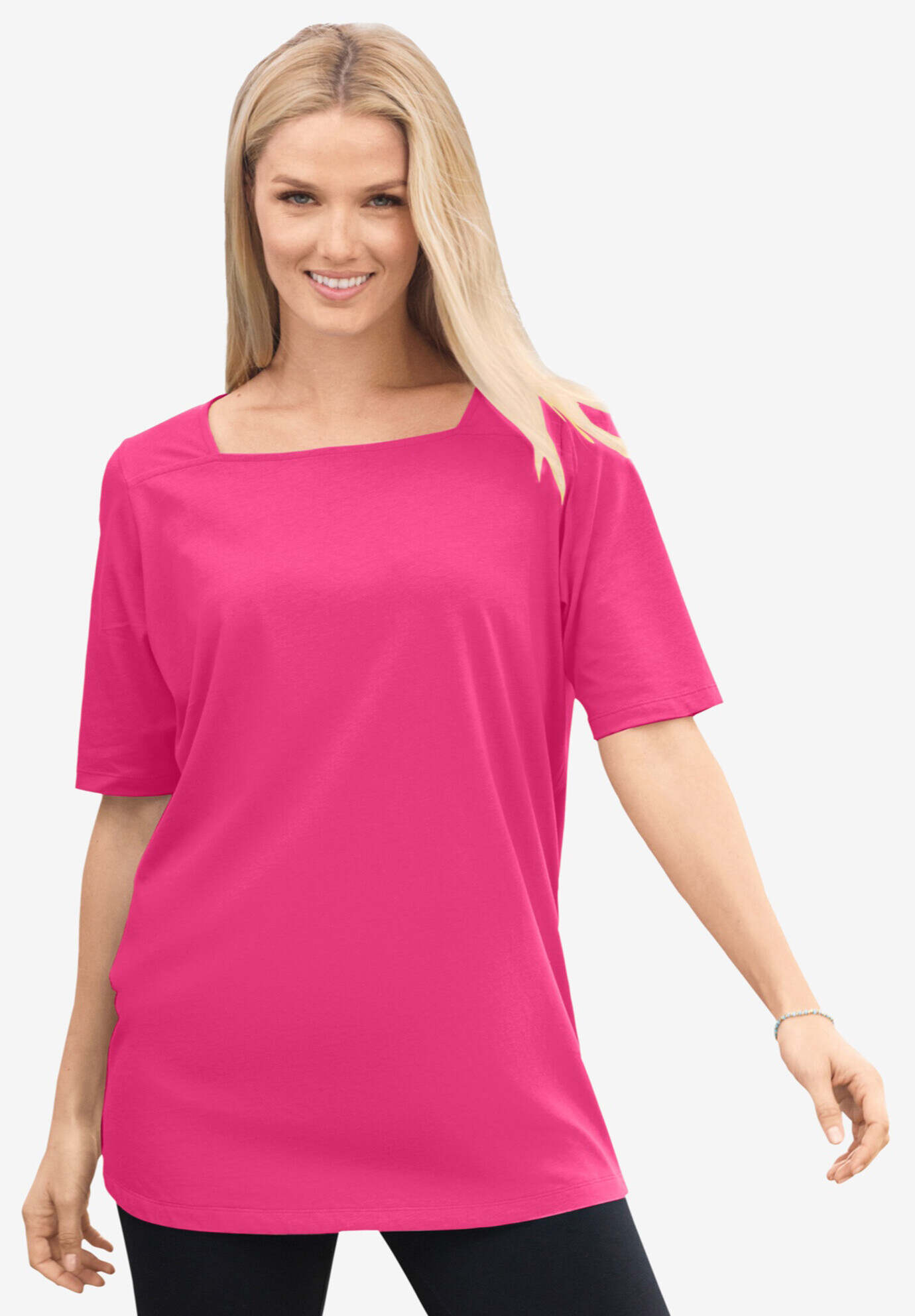 Perfect Elbow-Sleeve Square-Neck Tee