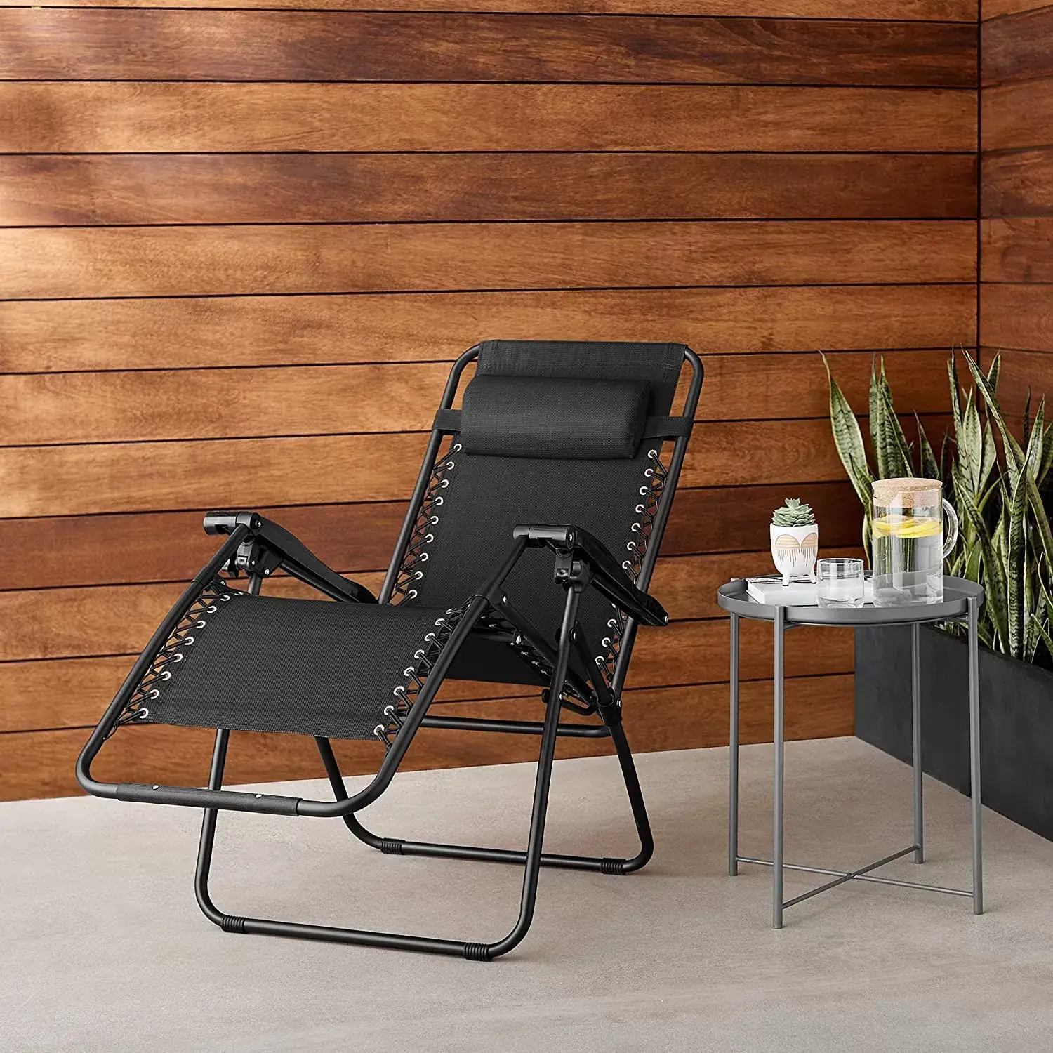 Adjustable Zero Gravity Folding Reclining Lounge Chair with Pillow, Black