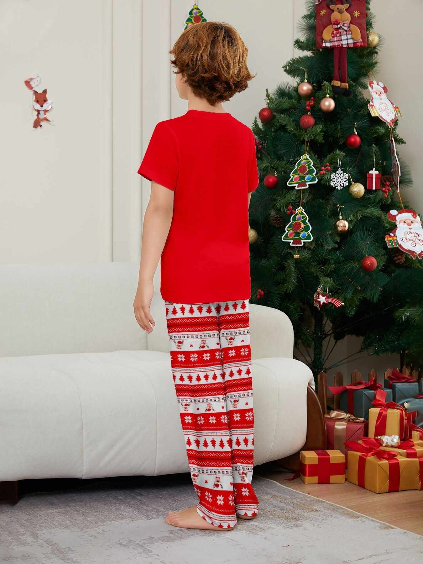Fawn Printed Short Sleeve Family Matching Christmas Pajamas Sets