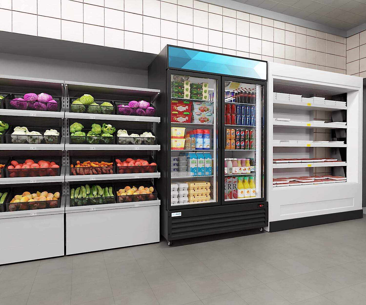 KoolMore Commercial One Glass Door Display Upright Beverage Refrigerator Cooler Merchandiser - 12 Cu. Ft [Black] (MDR-1GD-12C)
