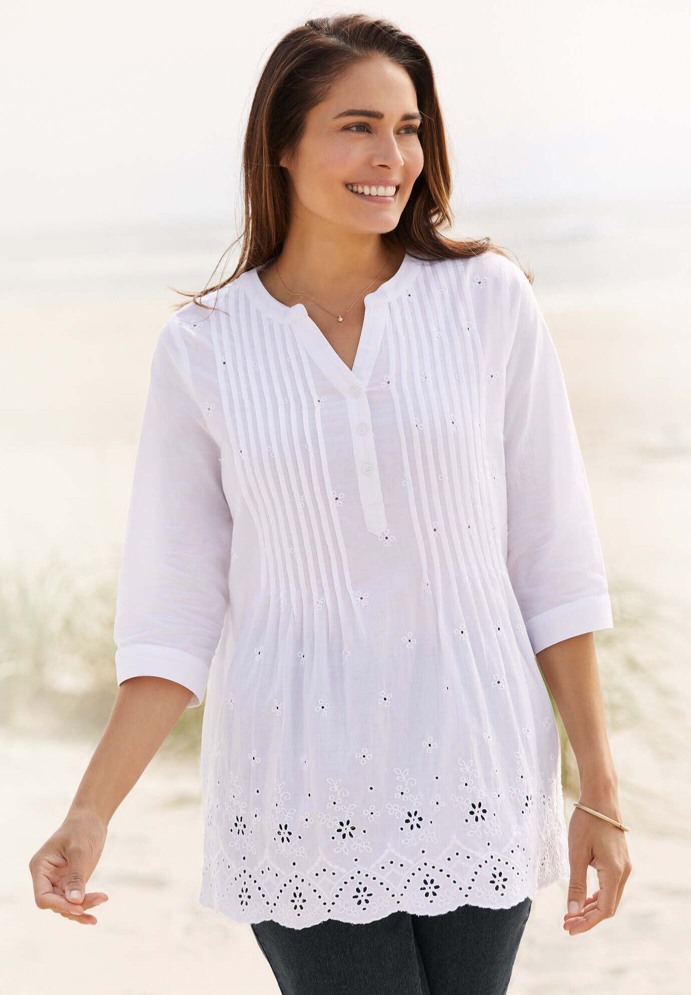 Embroidered Pintuck Tunic