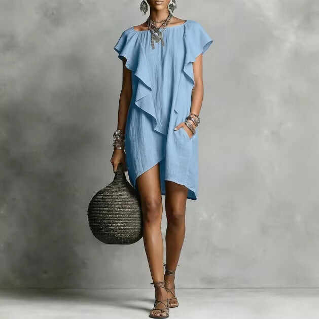 Elegant And Romantic Contrasting Color Ruffle Dress
