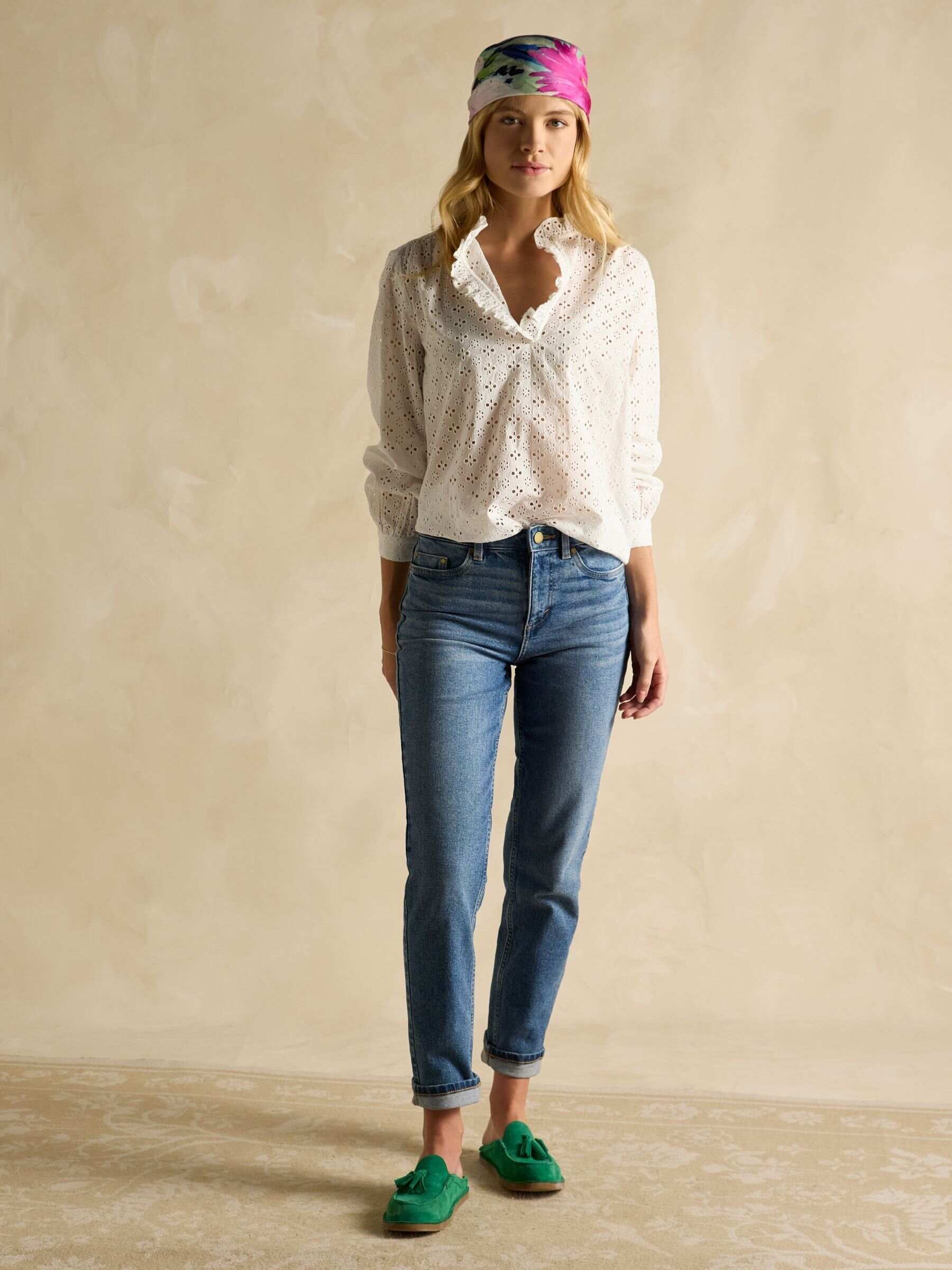 Melanie White Cotton Broderie Blouse