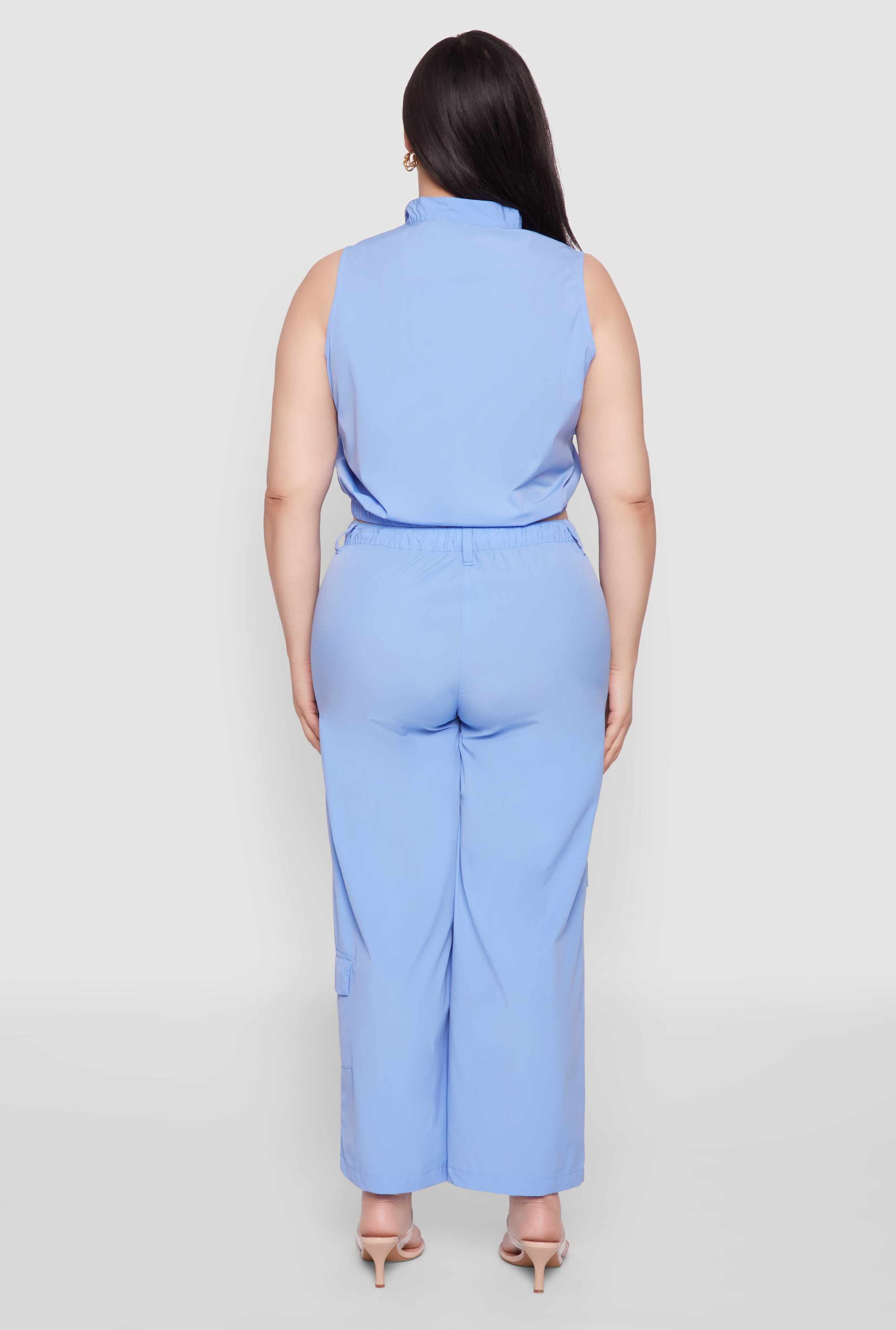Plus Size Sleeveless Utility Zip Front Top