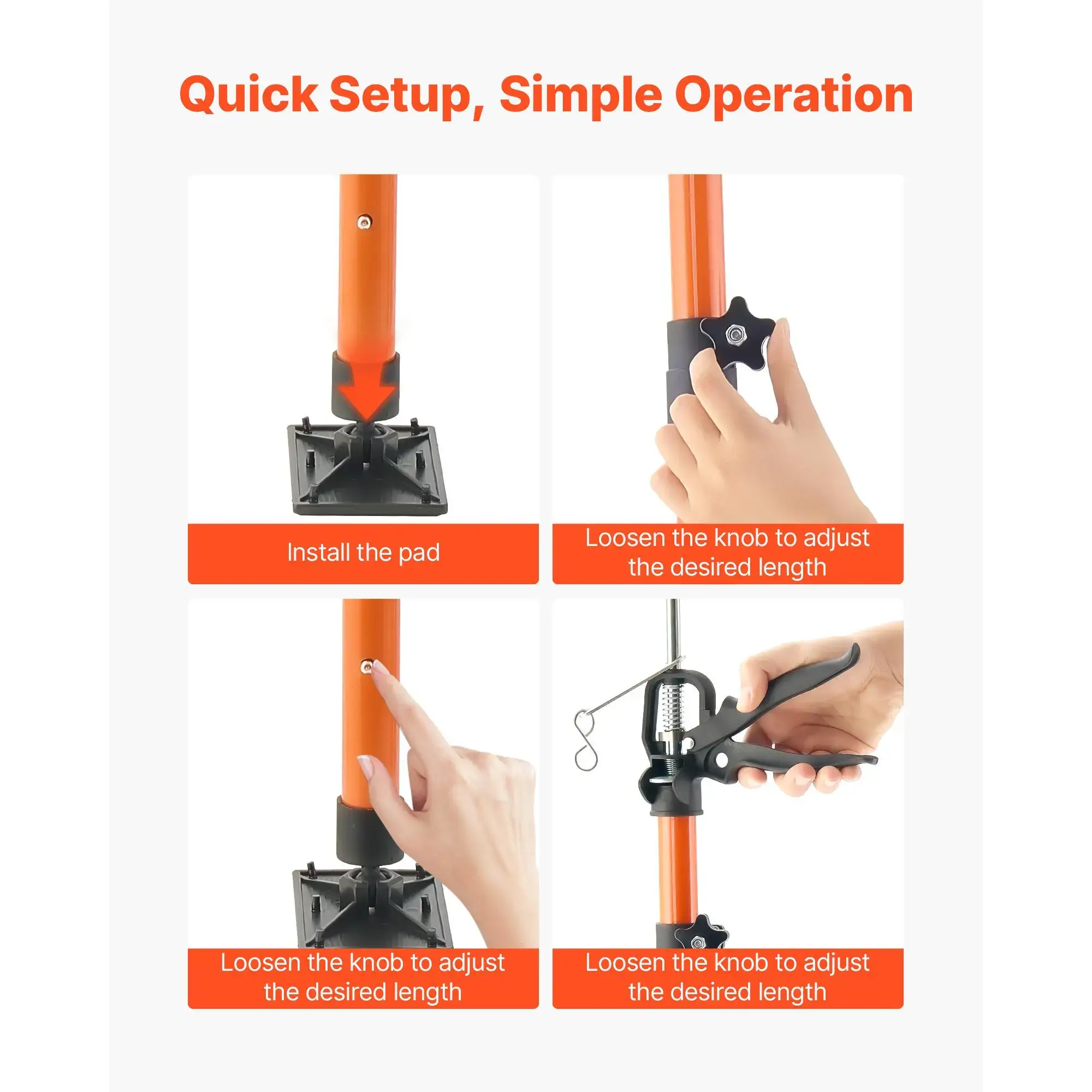 2-Pack Cabinet Jack Support Pole, Steel Telescopic Adjustable 3rd Hand System with Carry Bag, 45.7-114.2 in Adjustable Angle Weight Support Rod, 154 lbs Capacity for Cabinet Installation, Drywall Lifting