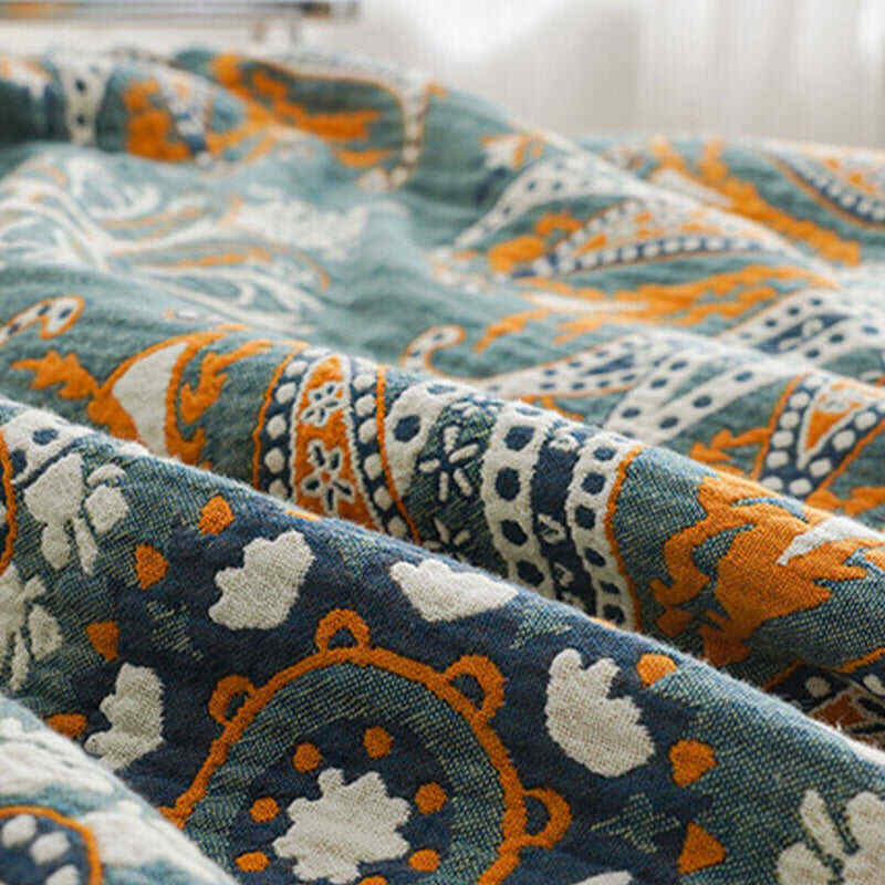 Dark Cyan Double-Sided Floral Cotton Quilt