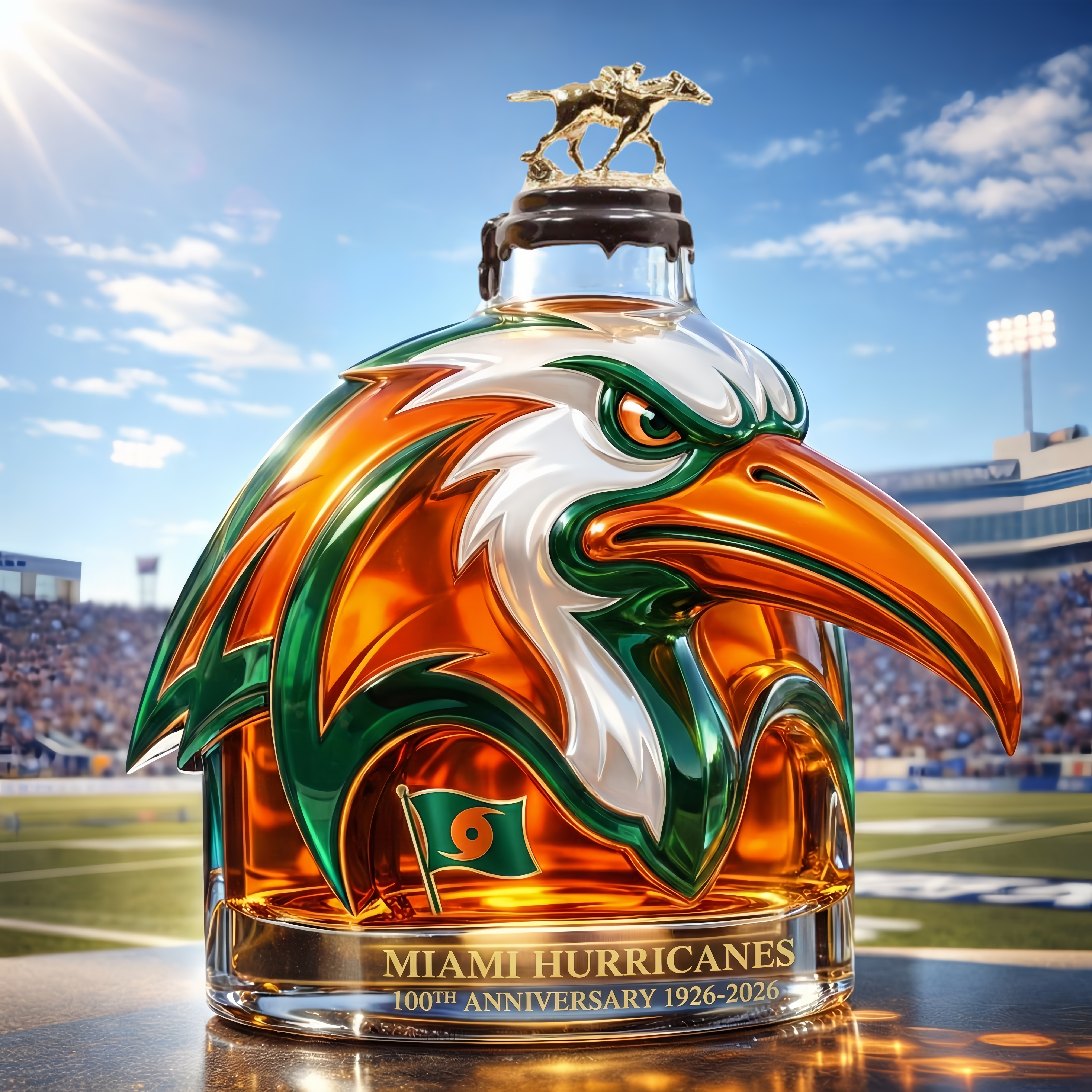 Miami hurricane 100th Anniversary Whiskey Bottle