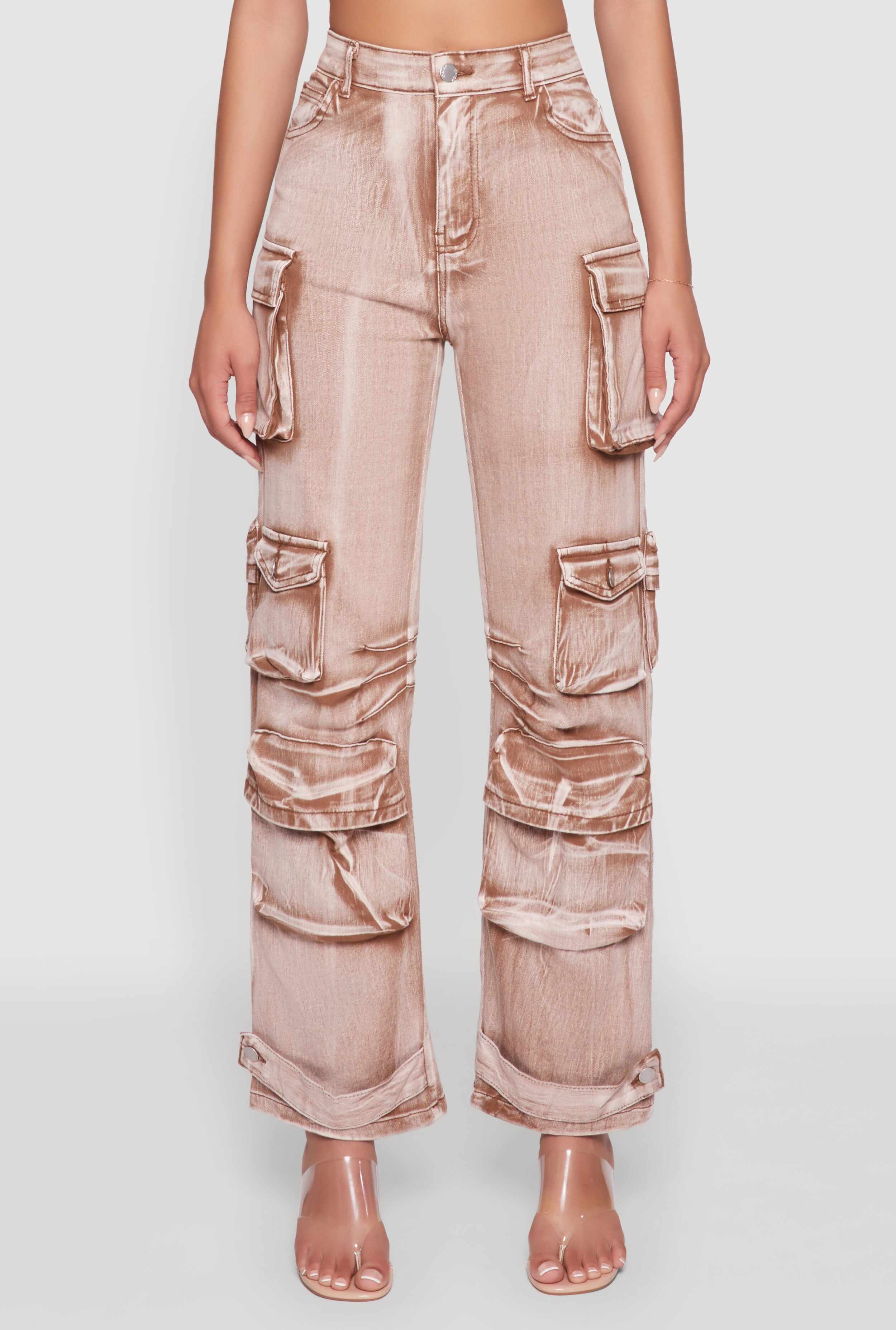 Daisy Acid Wash High Waisted Wide Leg Cargo Pants