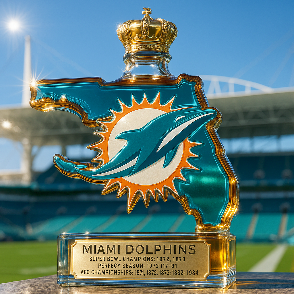 Miami Dolphins State Map Whiskey Bottle