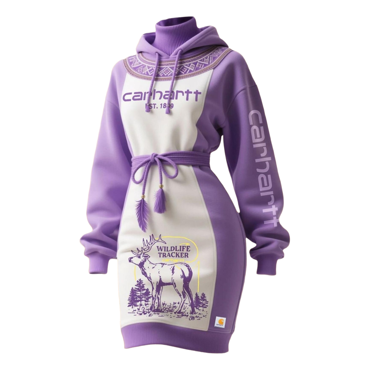 Women's Hooded Deer Graphic Sweatshirt Dress – Belted Slim Fit
