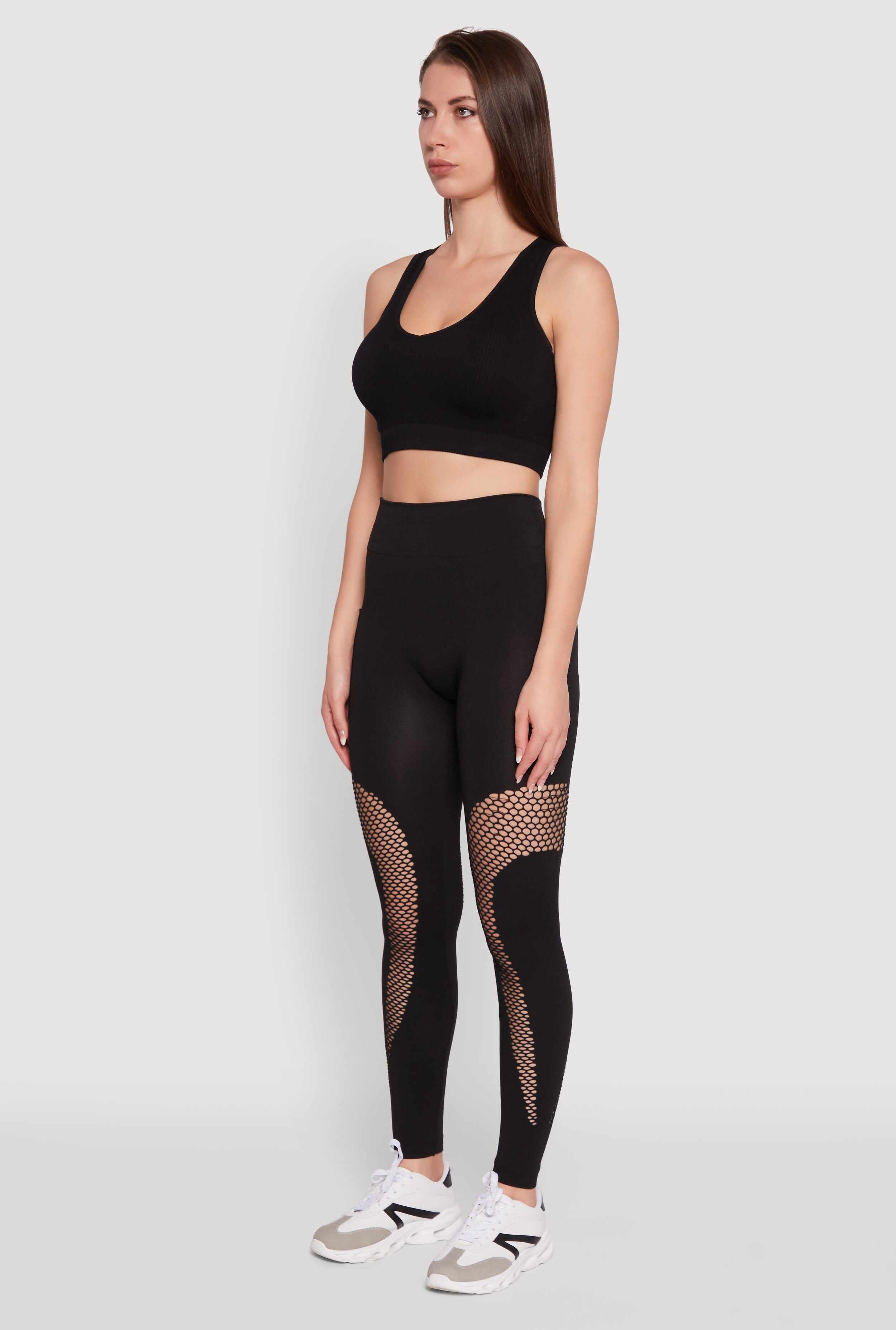 Fishnet Detail High Waisted Leggings with Booty Lift
