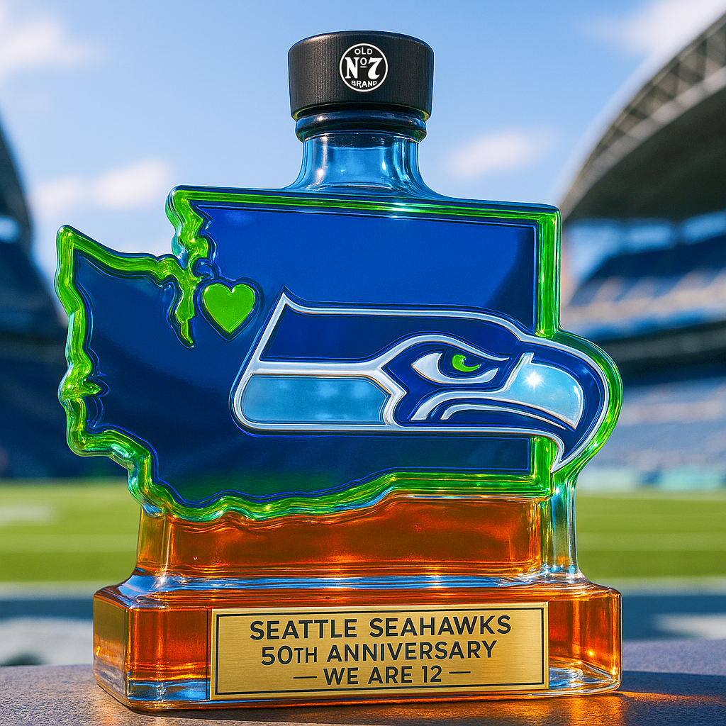 Seattle Seahawks State Map Whiskey Bottle