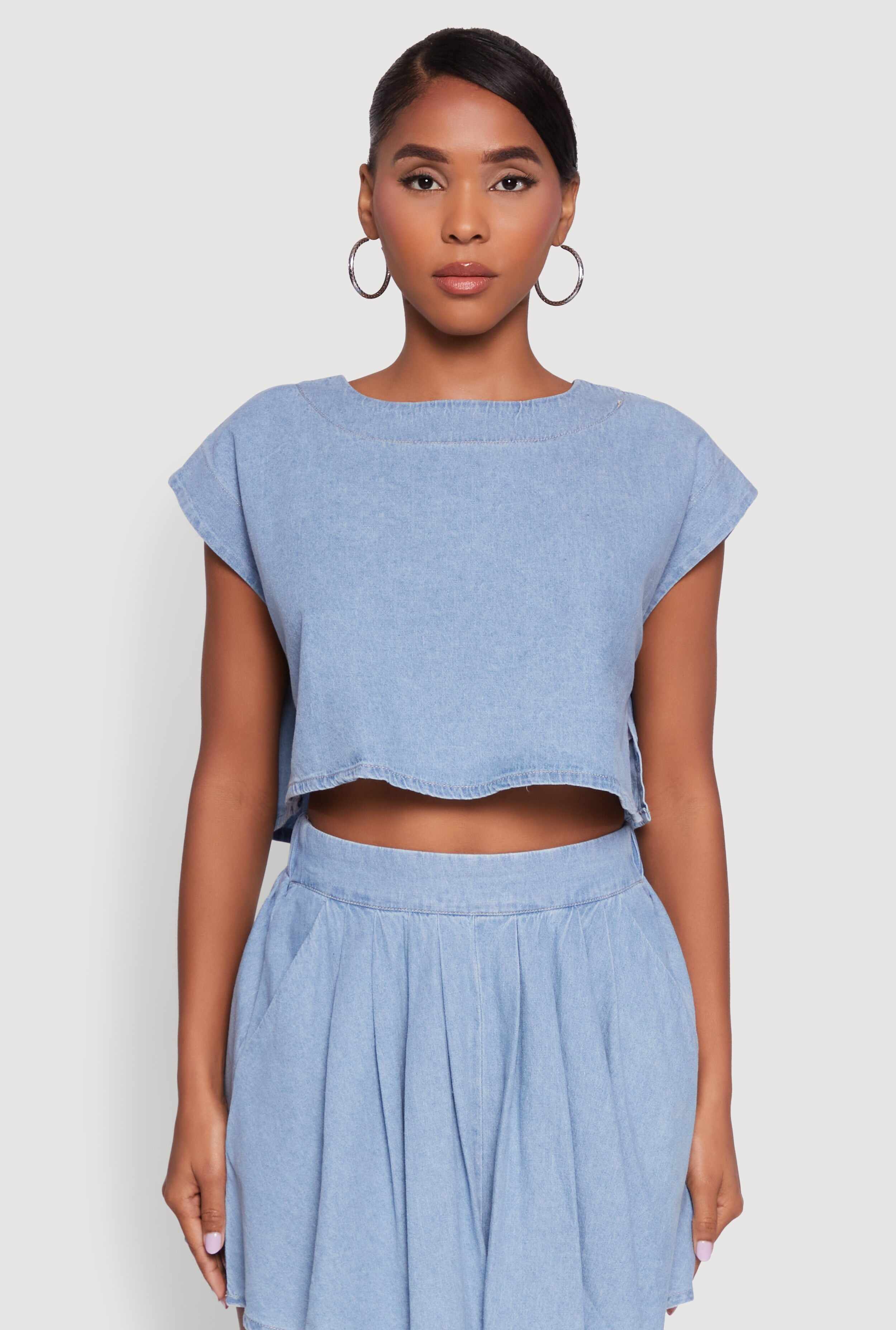 Denim Side Slit Boxy Crop Top
