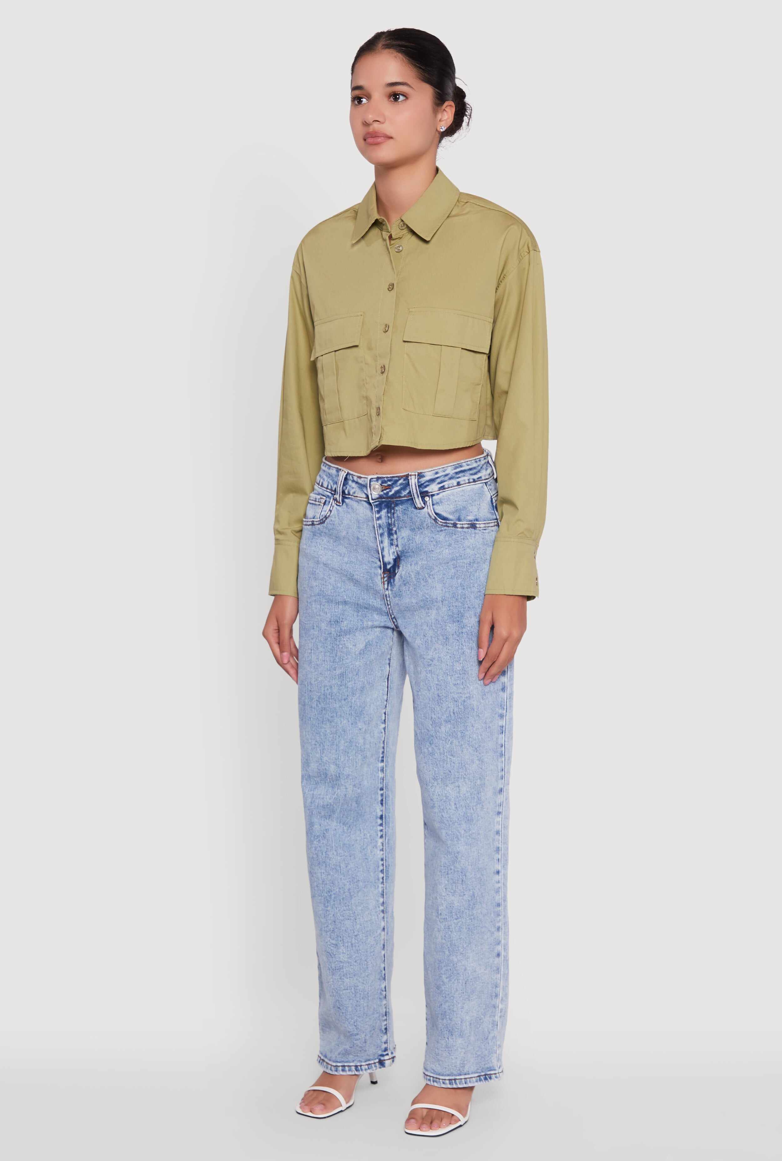 Poplin Flap Pocket Boxy Cropped Shirt
