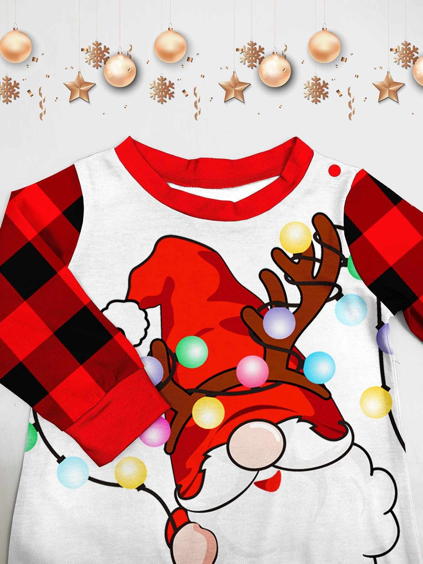 Colorful Lights White Bearded Santa Family Pajama Set