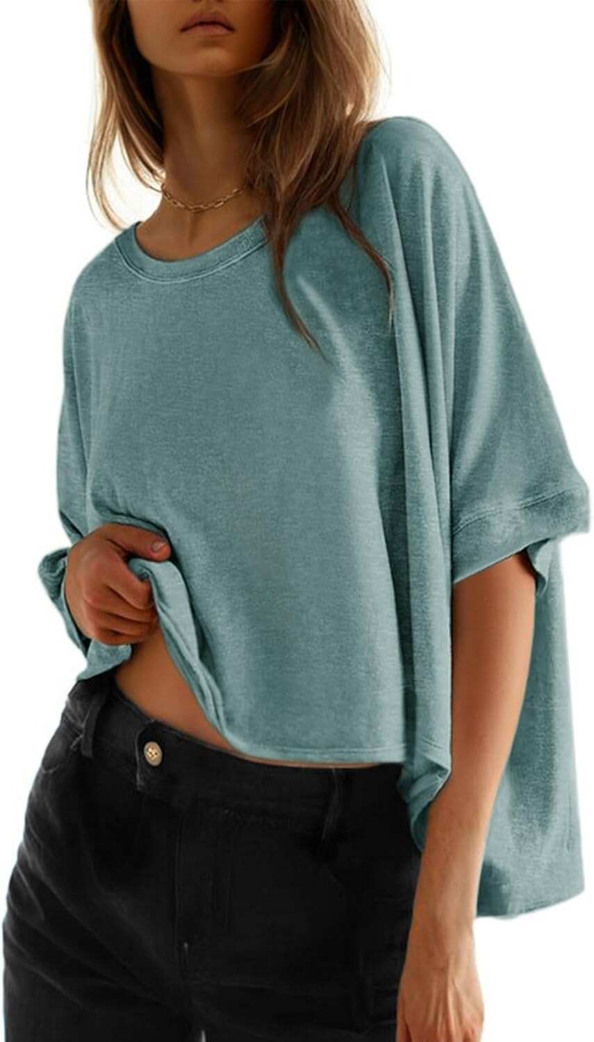 🔥 Last Day For Clearance!Summer Shirts 2026 Womens Solid T Shirts for Women Loose Oversized Tops Basic Tee
