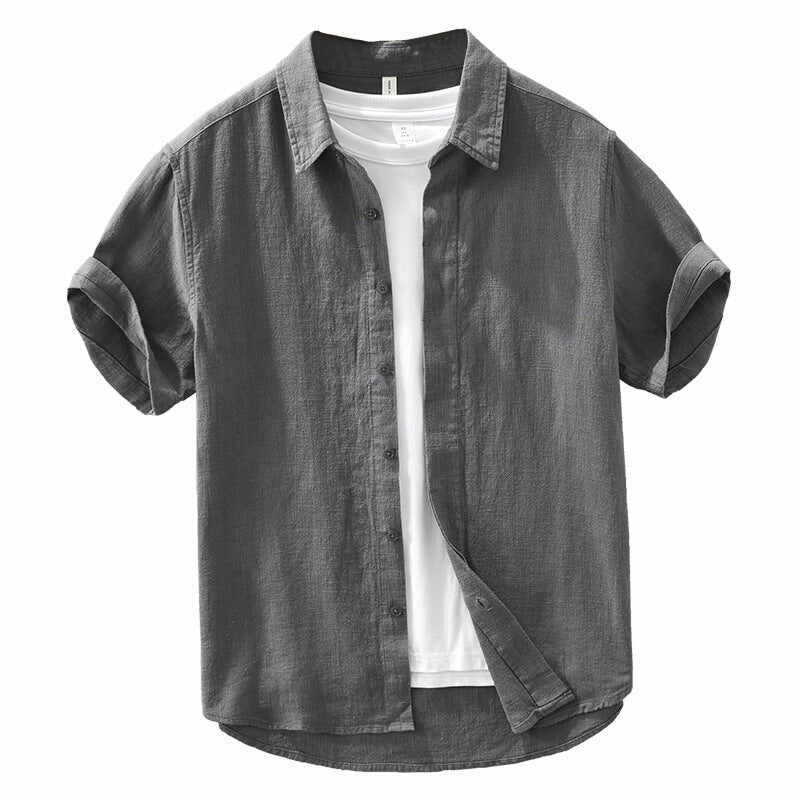 Comfortable Breathable Cotton And Linen Lapel Short Sleeve Shirt