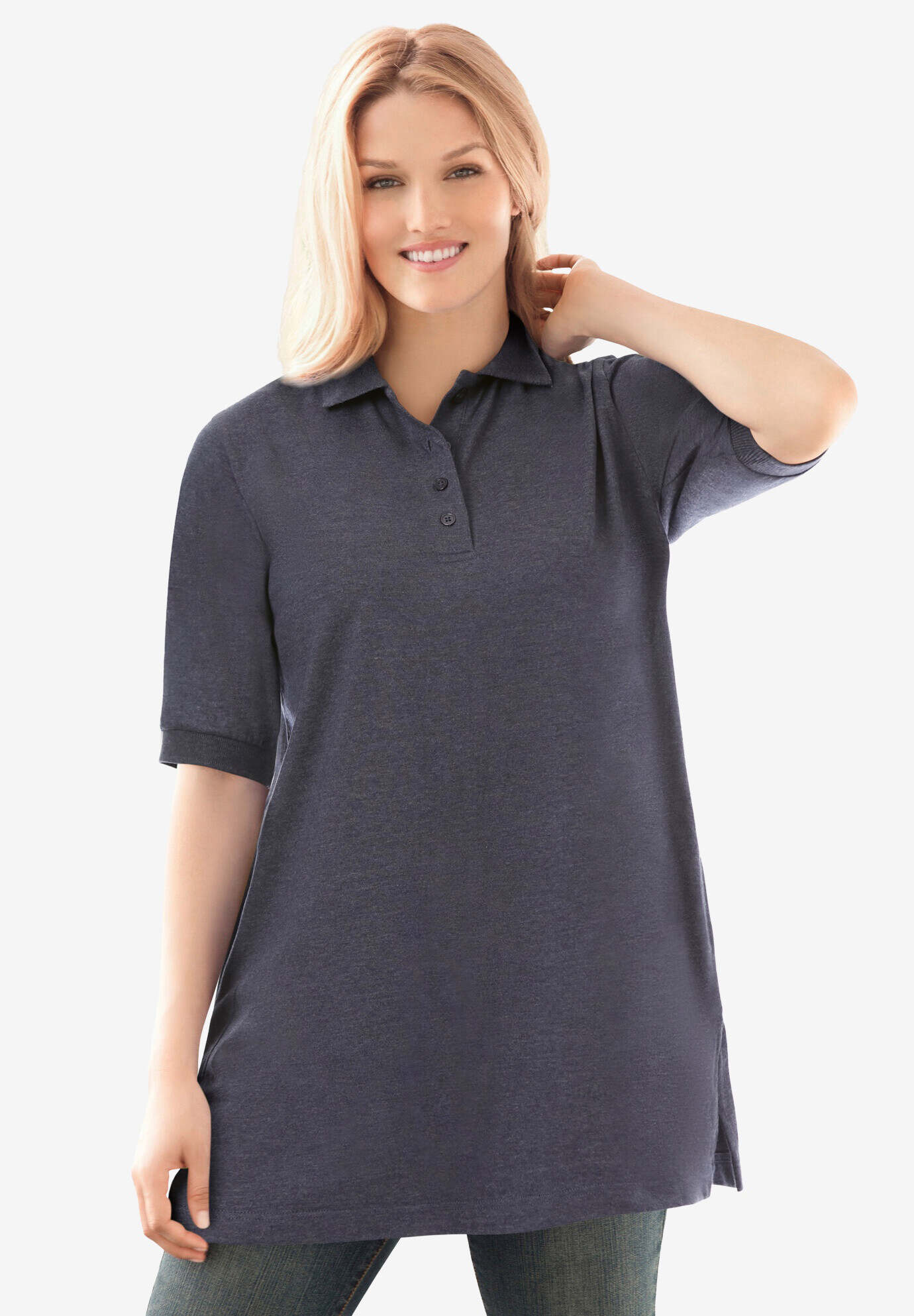 Elbow-Sleeve Polo Tunic