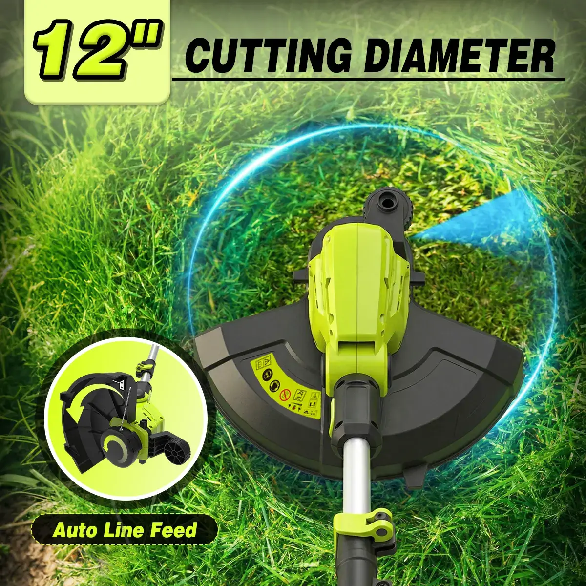 22V 12-in Cordless Lawn Mower, 3-in-1 Garden Tool (Mower, Trimmer, Edger) with Auto Cord Feed, 2×2.0Ah Batteries, Lightweight for Small to Medium Backyards