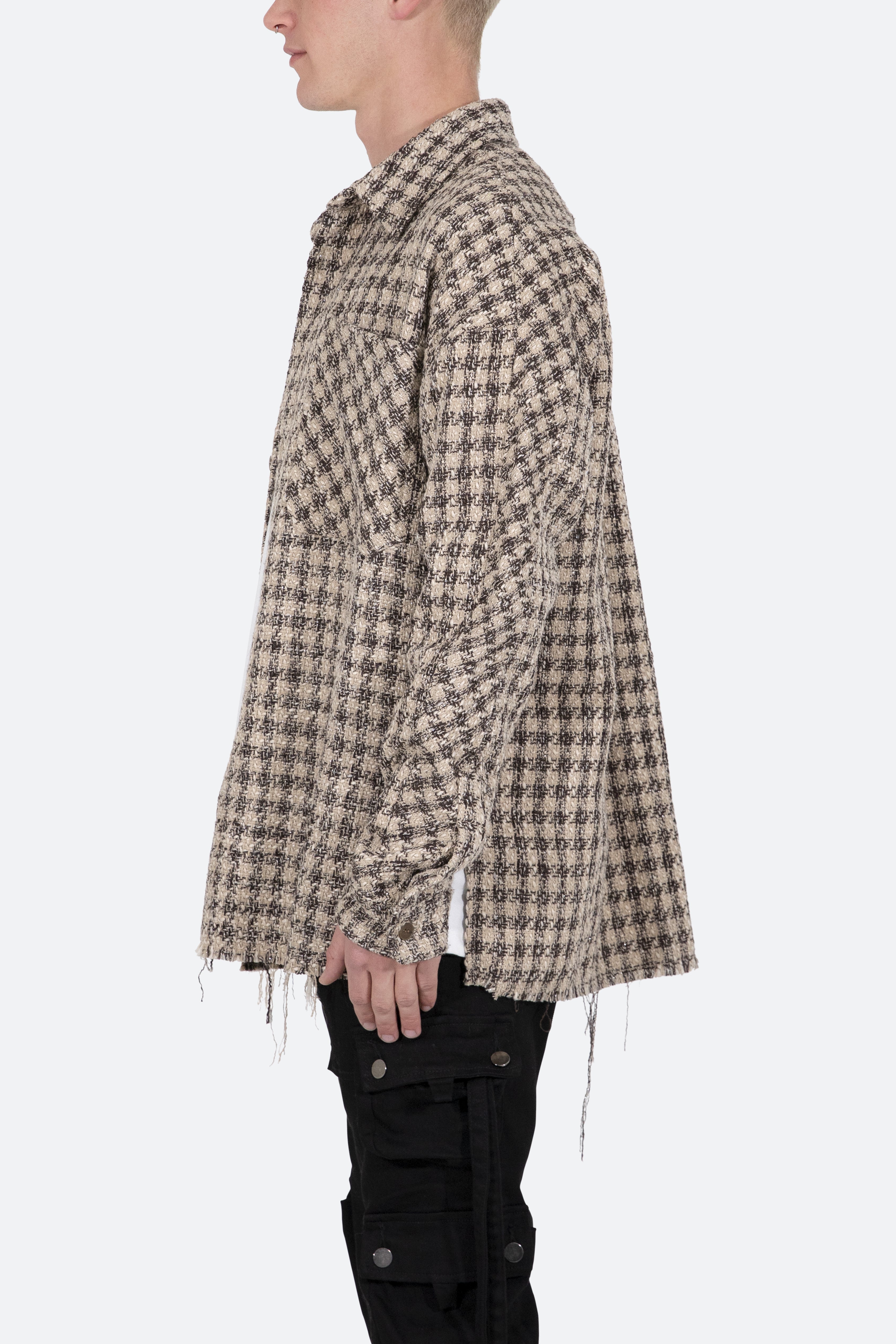 Loose Woven Flannel Shirt - Brown