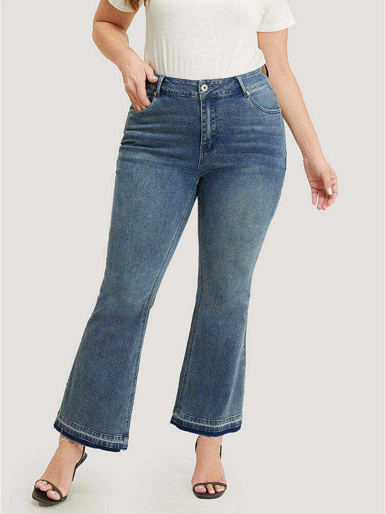 Flare Leg Very Stretchy Medium Wash Contrast Hem Jeans