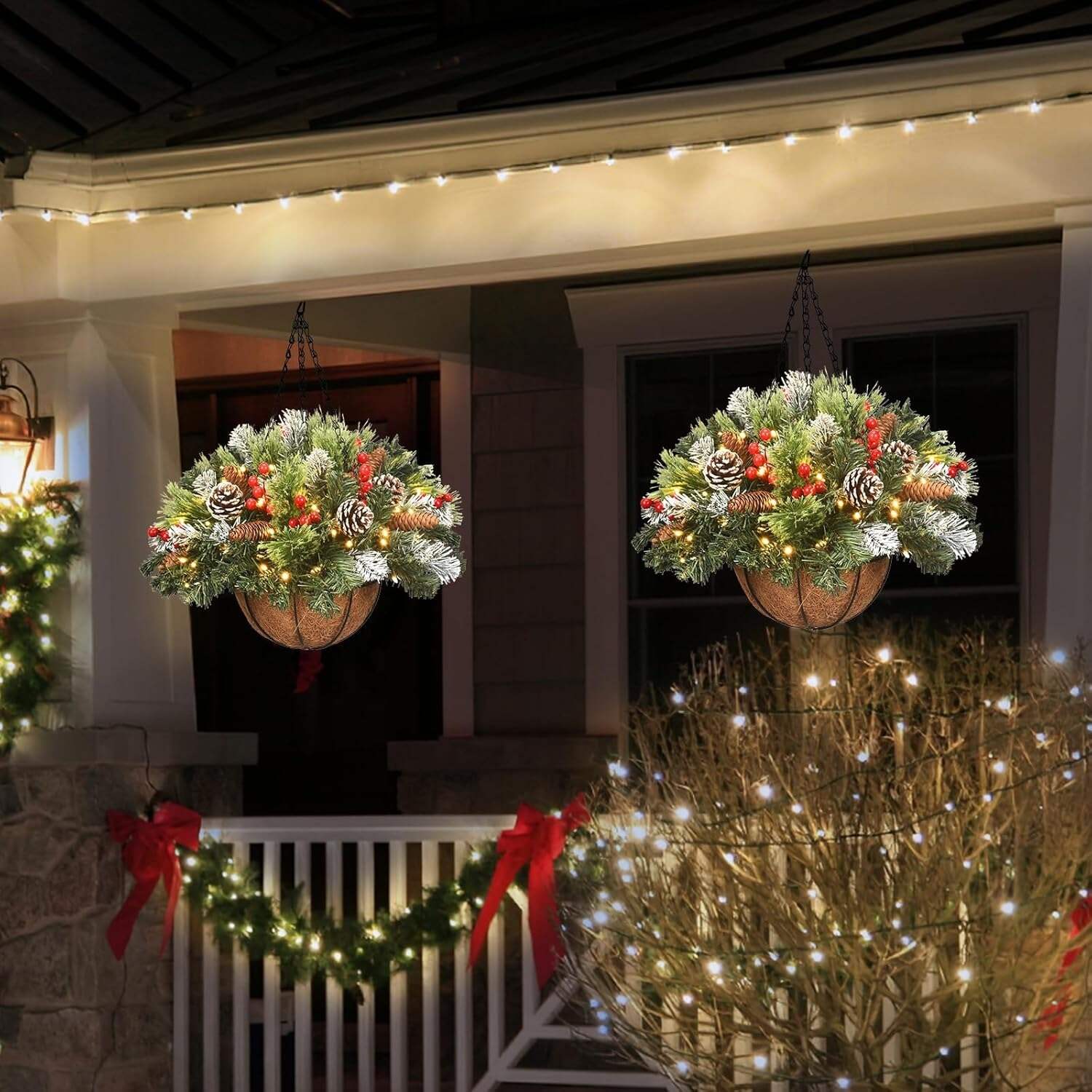 🎅HOT SALE 60% OFF⛄ - Lit 'Feel Real' Artificial Christmas Hanging Basket
