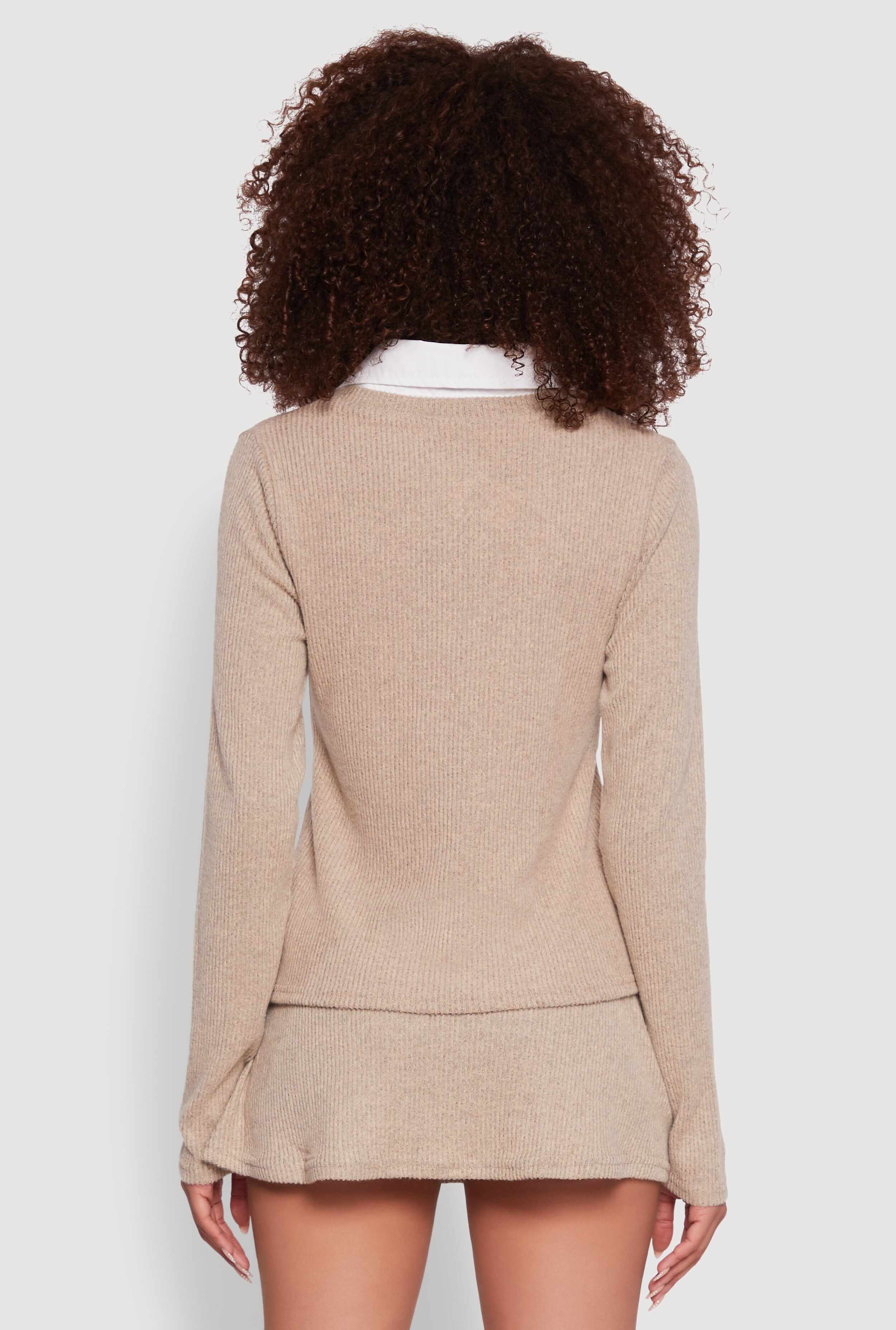 Shirt Collar Layered Look Sweater