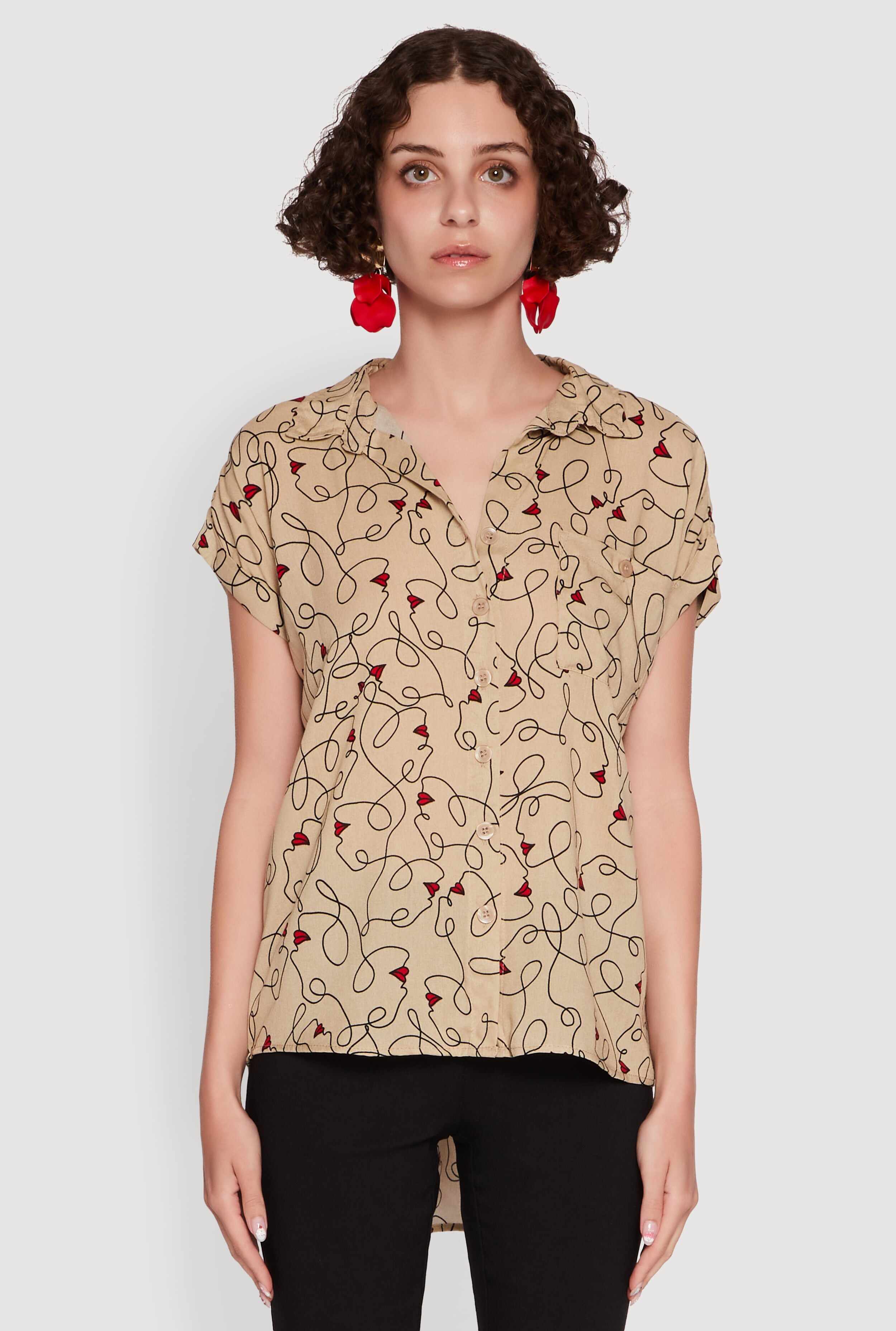 Trendy Classic Fit Abstract Face Print Shirt