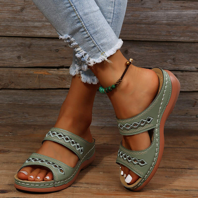 Premium Orthopedic Arizona Leather Embroidery Arch-Support Women Soft footbed Sandals
