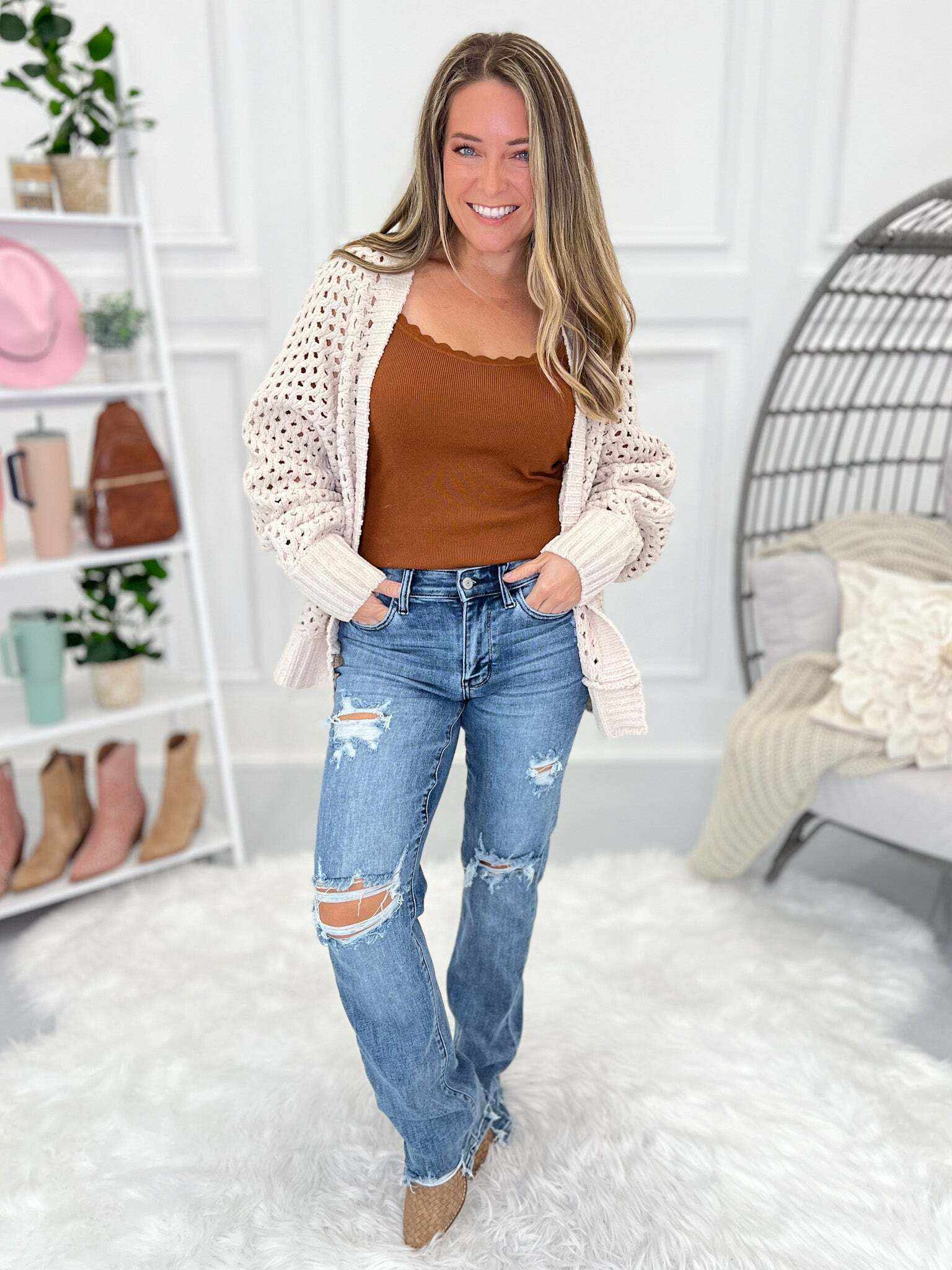 Commit To It - Christmas Destroyed Straight Leg Jeans- Final Sale